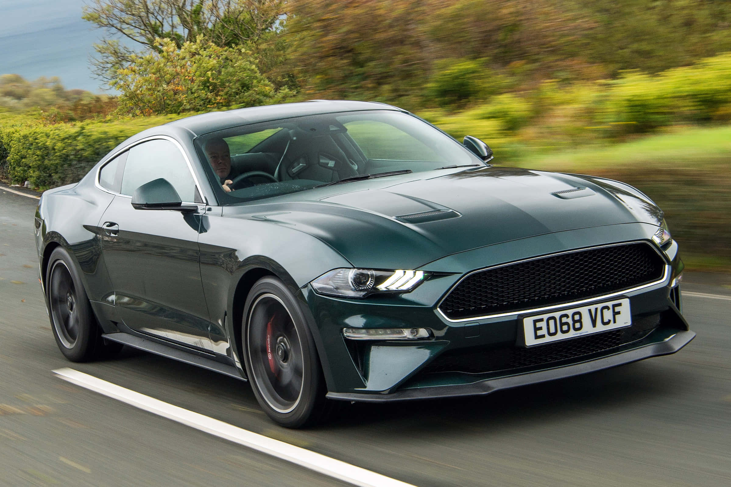 Ford Mustang Bullitt, dark green, winding road, Full HD Desktop Wallpaper