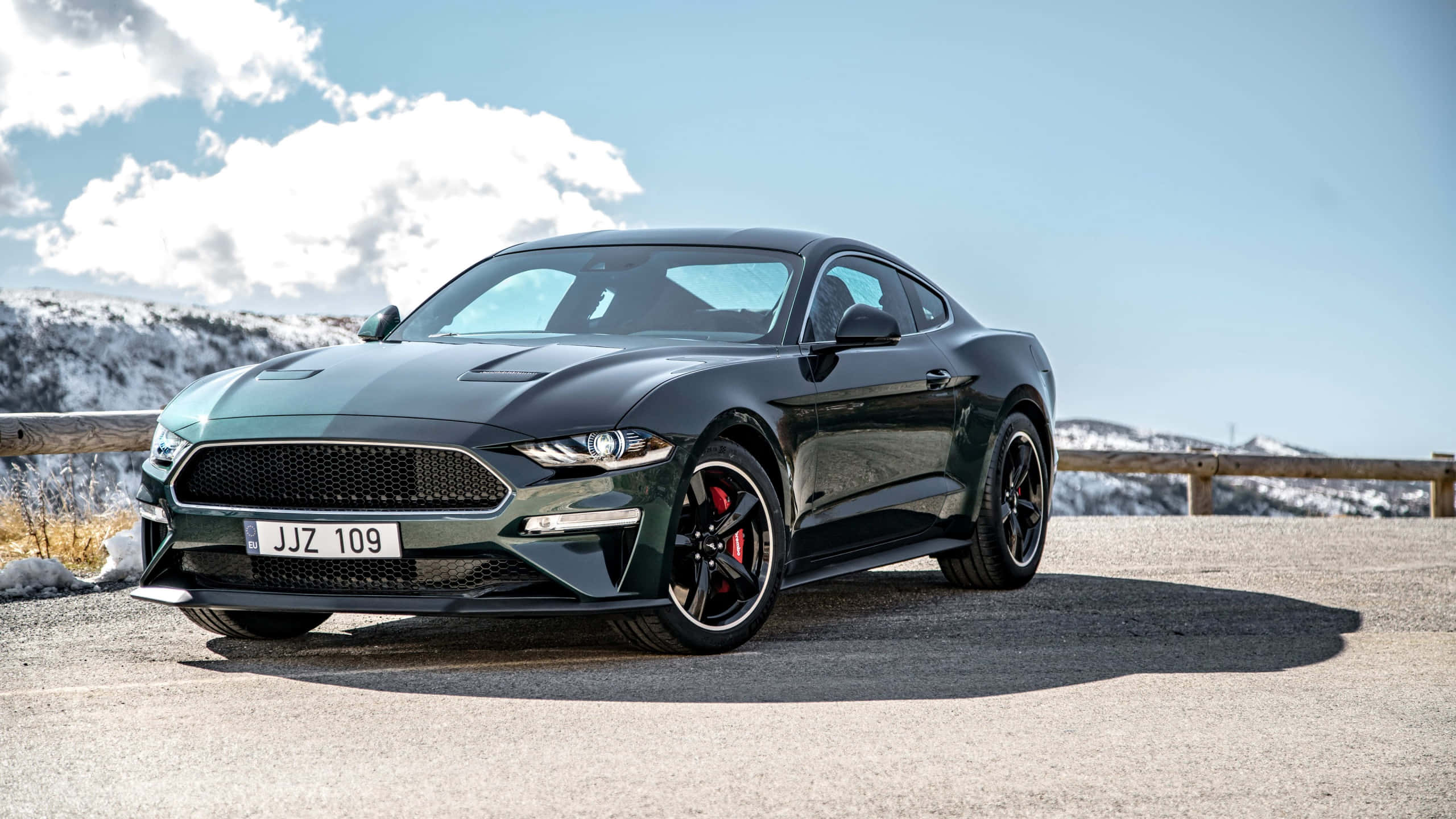 Ford Mustang Bullitt, black, red brake calipers, 2K Desktop Wallpaper