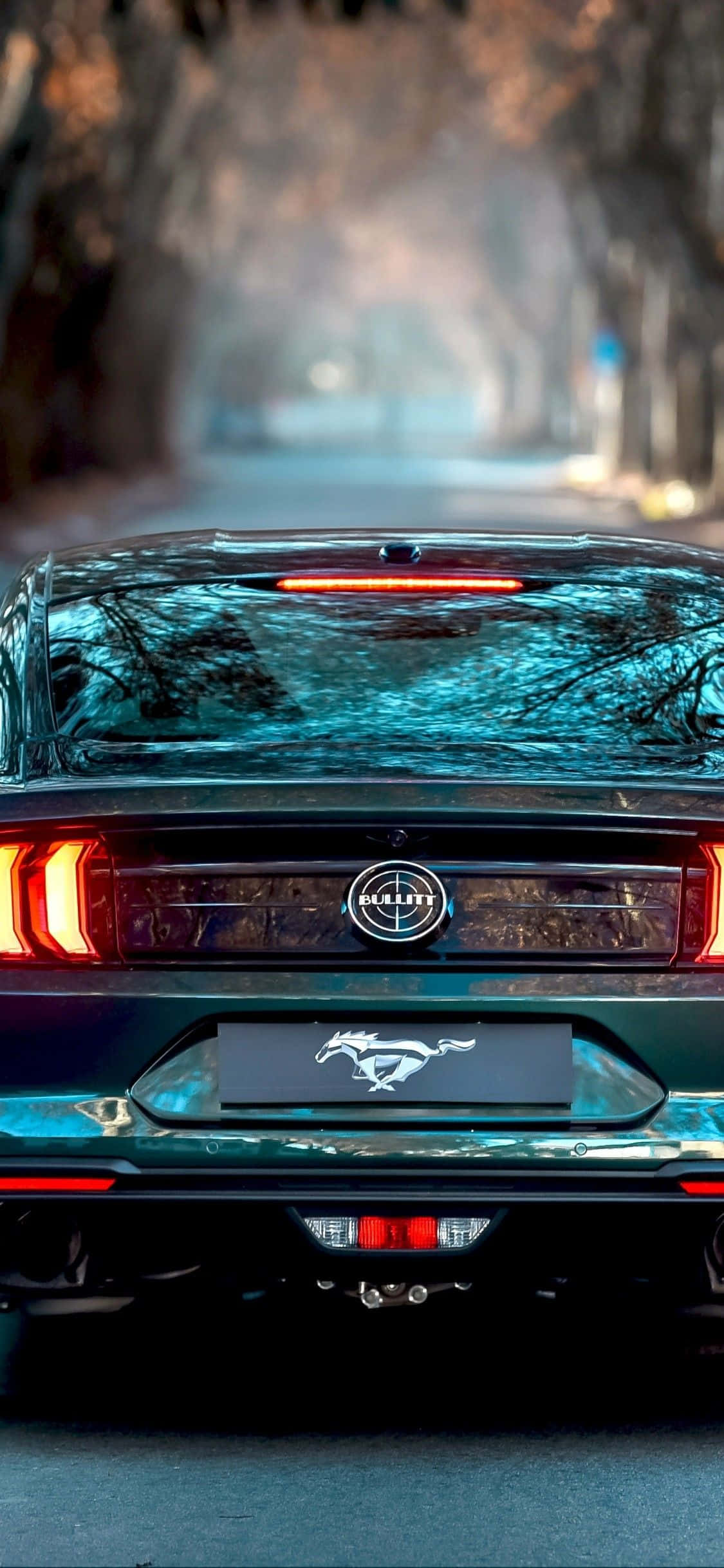 Ford Mustang Bullitt, black, glowing taillights, Full HD Phone Wallpaper