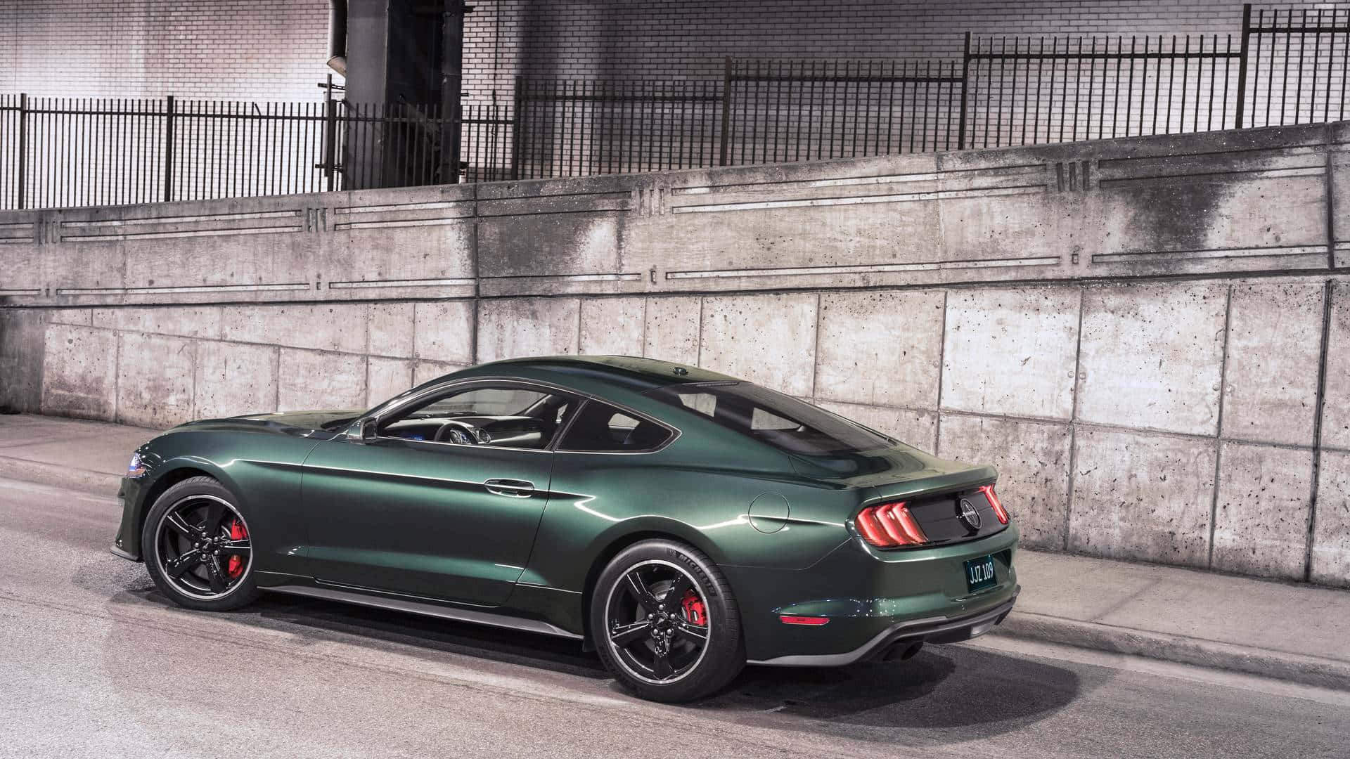 Ford Mustang Bullitt, green, weathered concrete wall, Full HD Desktop Wallpaper