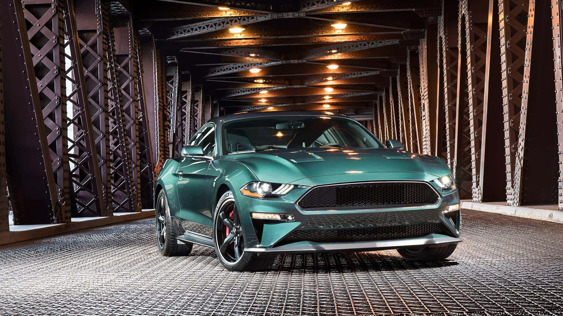 Ford Mustang Bullitt, green, steel bridge, Full HD Desktop Wallpaper