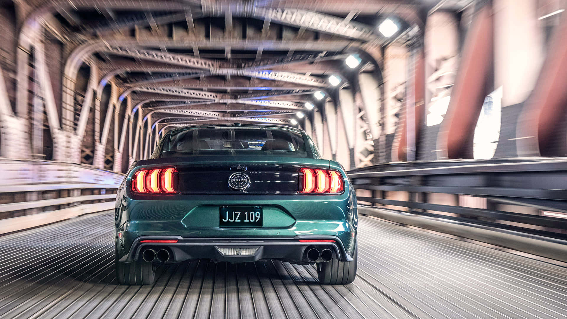 Ford Mustang Bullitt, green, industrial bridge tunnel, Full HD Desktop Wallpaper