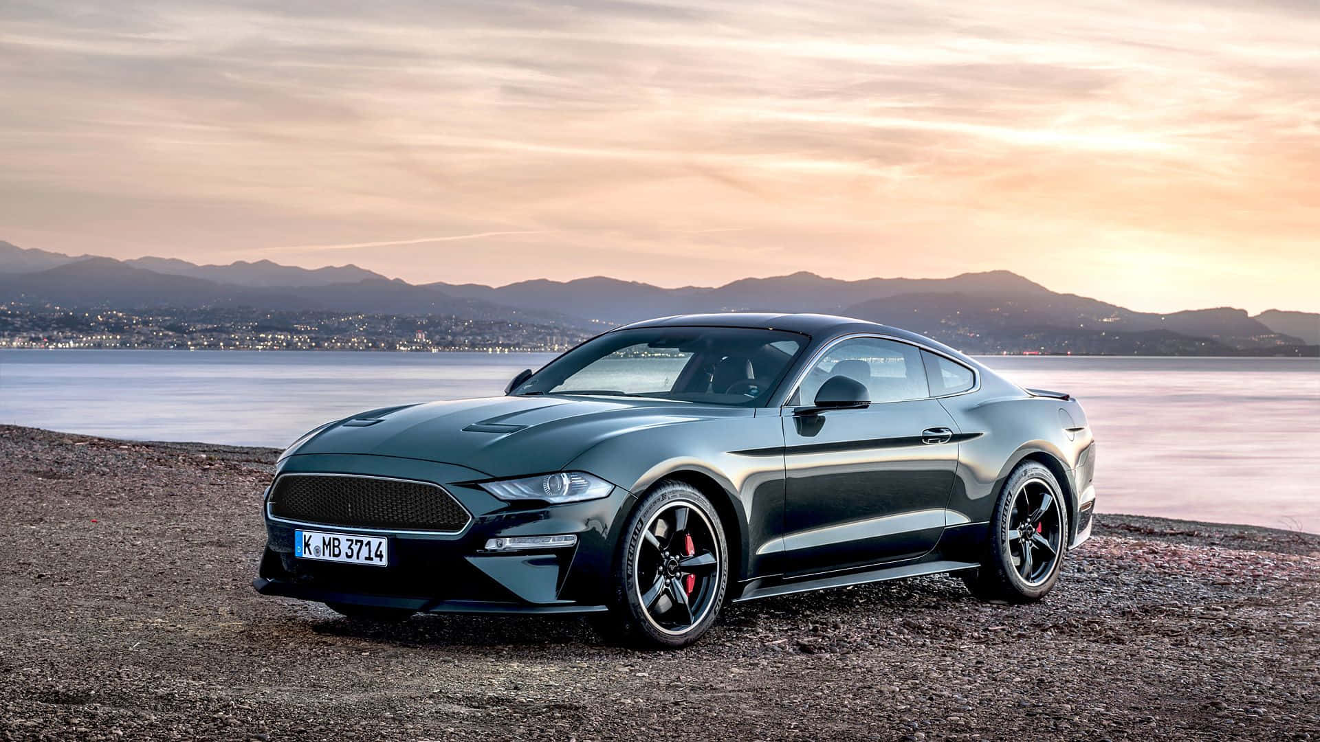 Ford Mustang Bullitt, dark green, rocky shore, Full HD Desktop Wallpaper