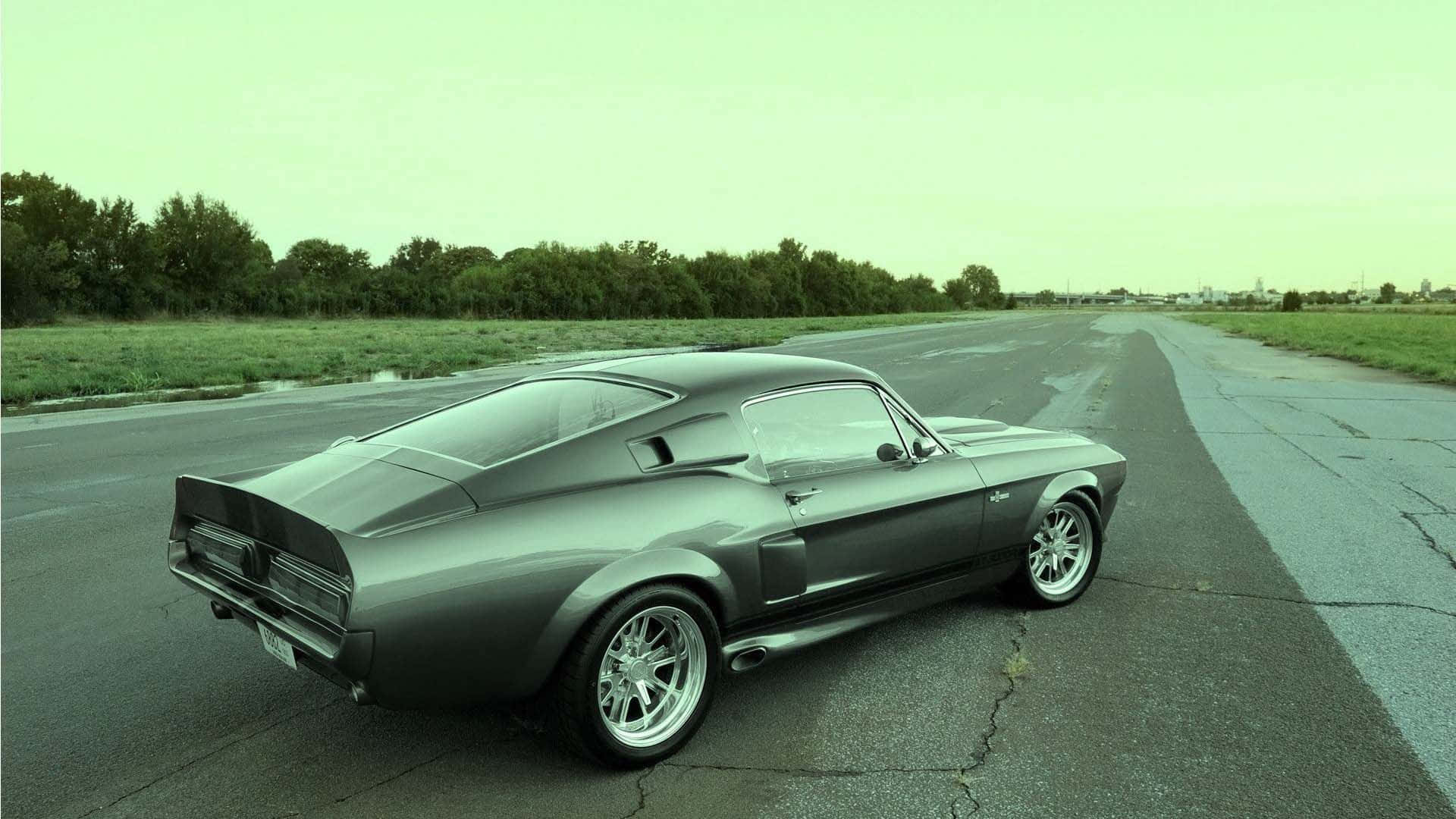 Ford Mustang Bullitt, silver, cracked asphalt road, Full HD Desktop Wallpaper