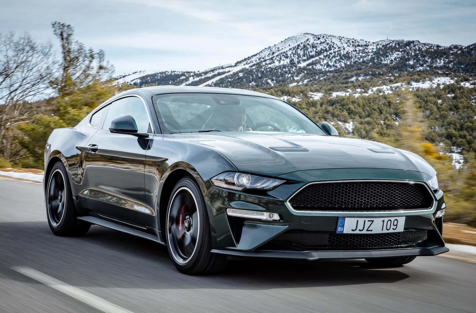Ford Mustang Bullitt, dark green, mountain road, HD Desktop Wallpaper
