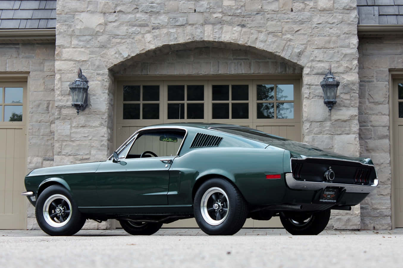 Ford Mustang Bullitt, green, stone garage, HD Desktop Wallpaper