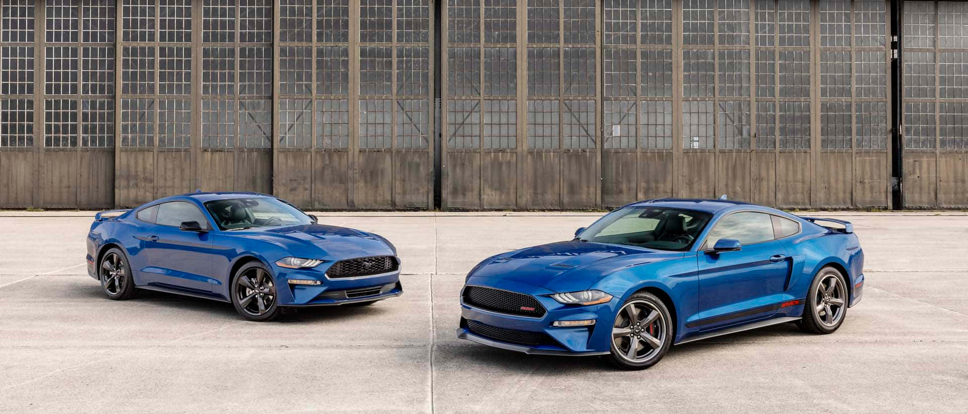 Ford Mustang California Special, blue, industrial hangar, Full HD Desktop Wallpaper