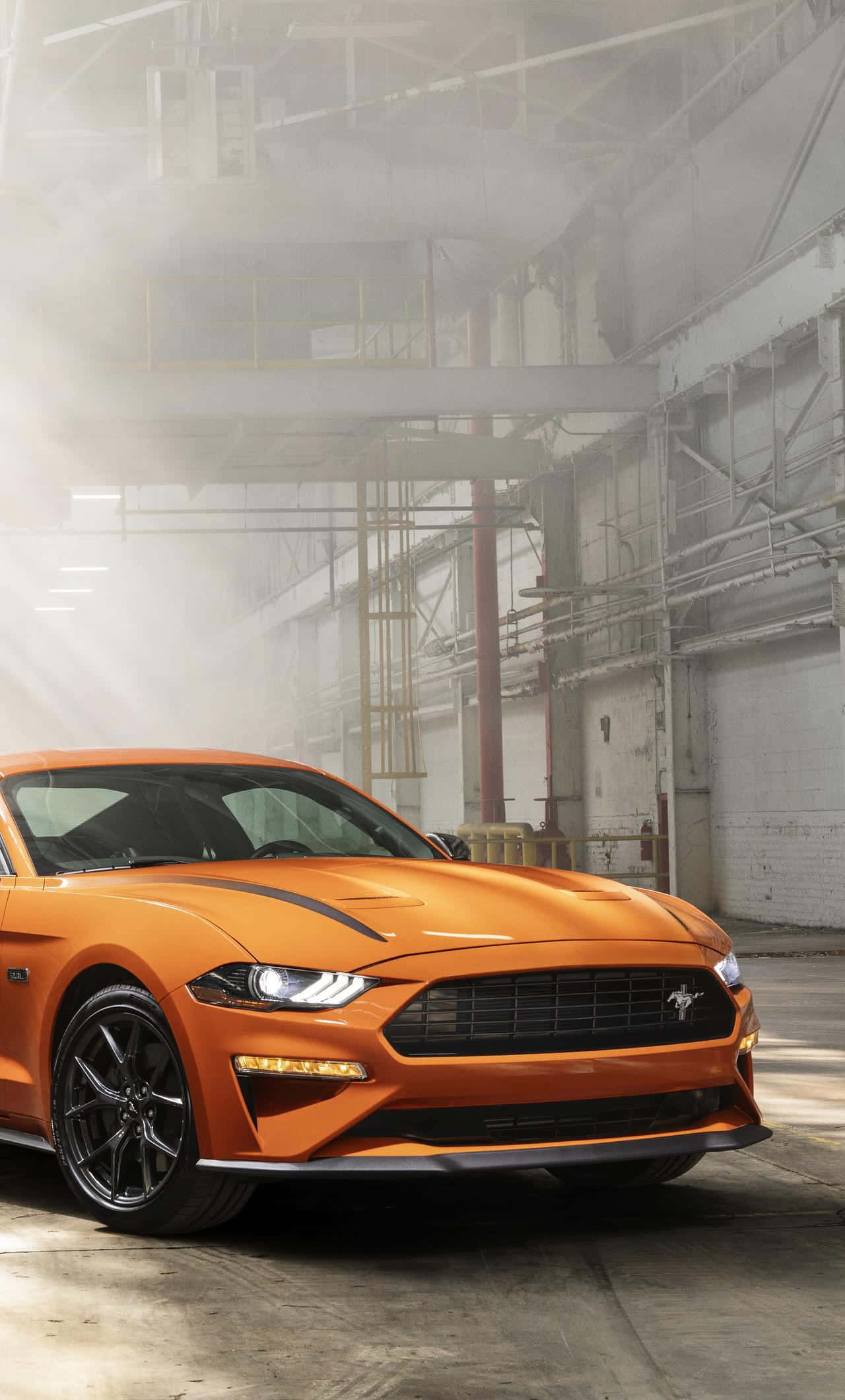 Ford Mustang Ecoboost, vibrant orange, dramatic lighting, Full HD Phone Wallpaper
