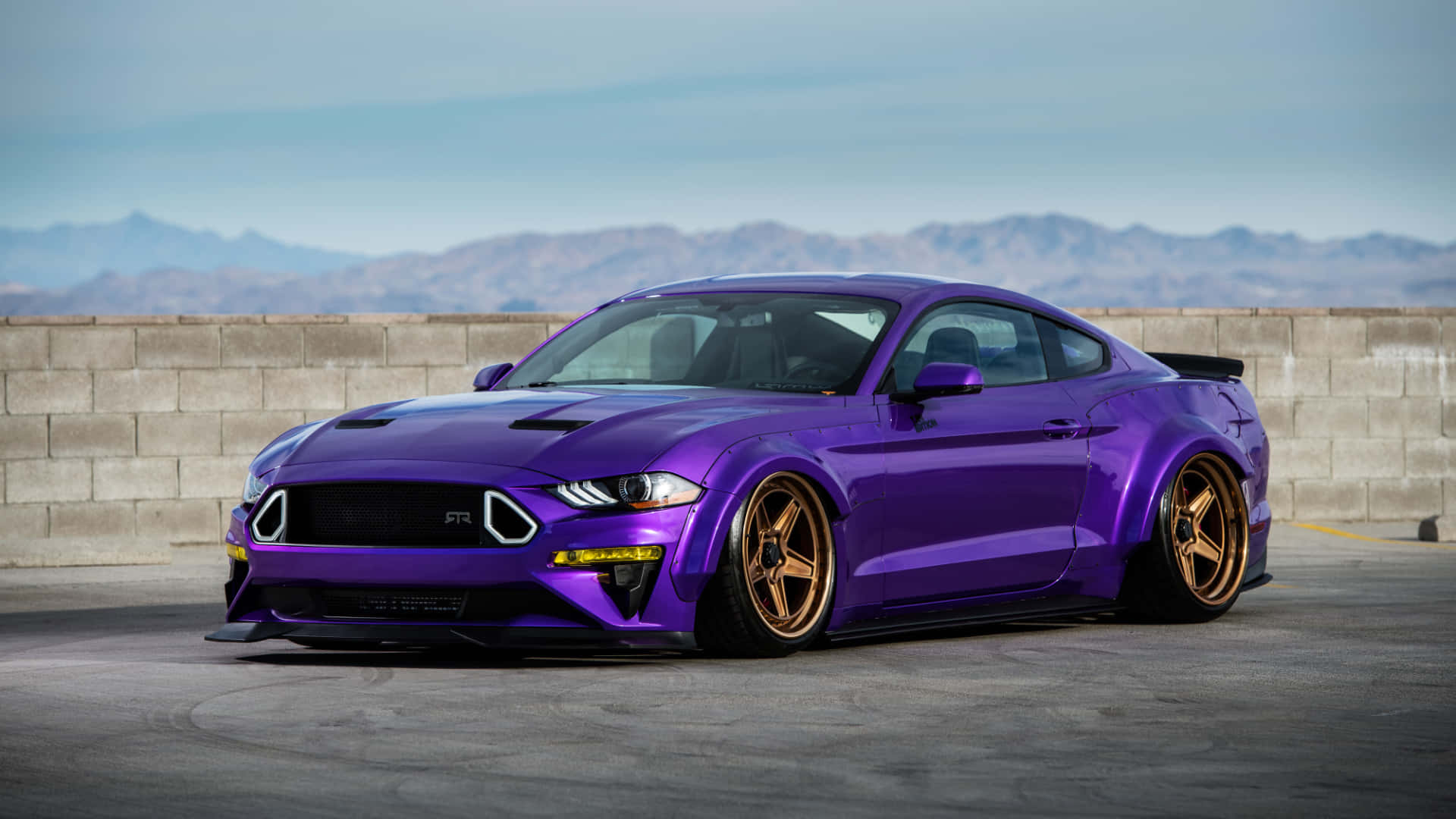 Ford Mustang Ecoboost, glossy purple, gold rims, Full HD Desktop Wallpaper