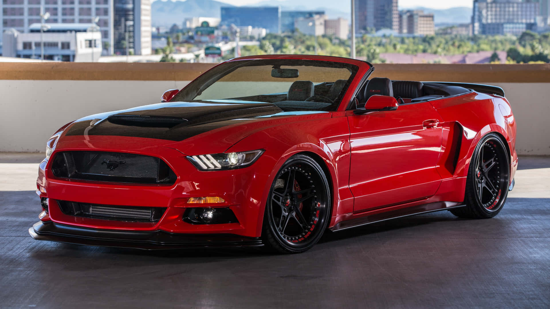 Ford Mustang Ecoboost, glossy red, black accents, Full HD Desktop Wallpaper