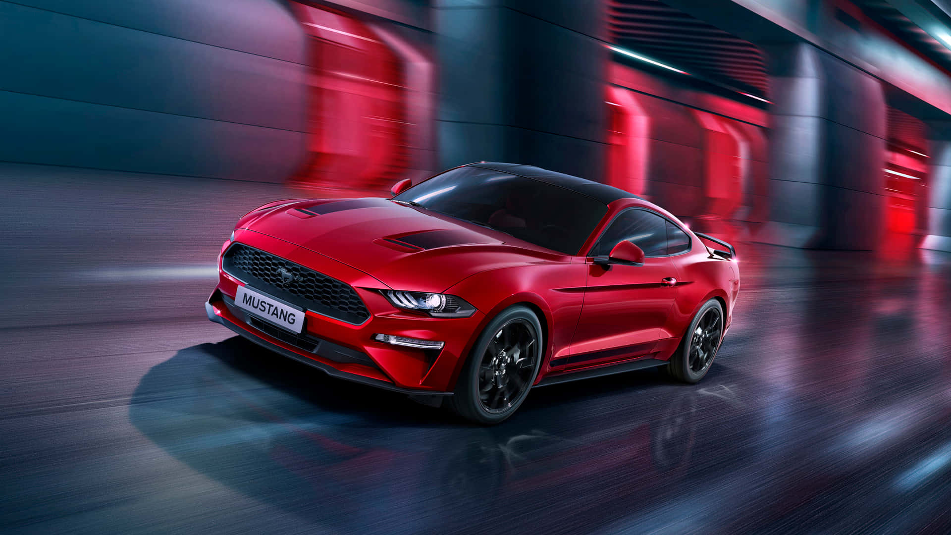 Ford Mustang Ecoboost, vibrant red, sleek tunnel, Full HD Desktop Wallpaper