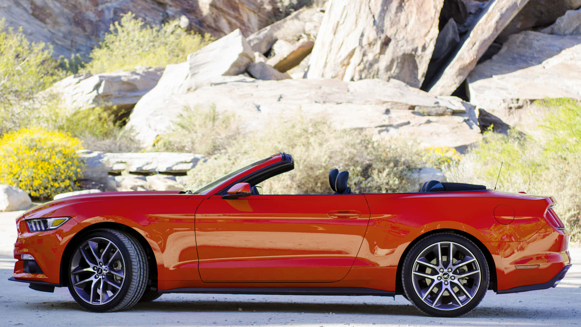 Ford Mustang Ecoboost, vibrant red, convertible, Full HD Desktop Wallpaper