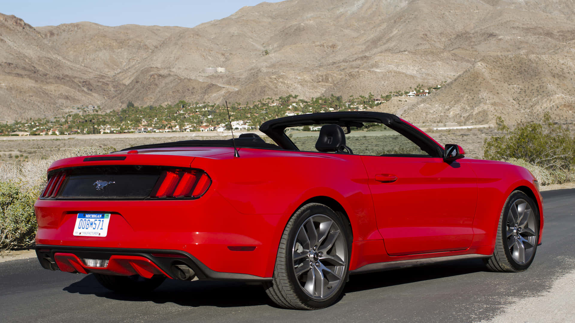 Ford Mustang Ecoboost, vibrant red, convertible, Full HD Desktop Wallpaper