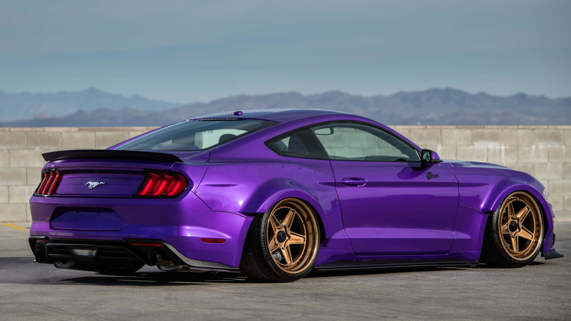 Ford Mustang Ecoboost, glossy purple, gold wheels, Full HD Desktop Wallpaper