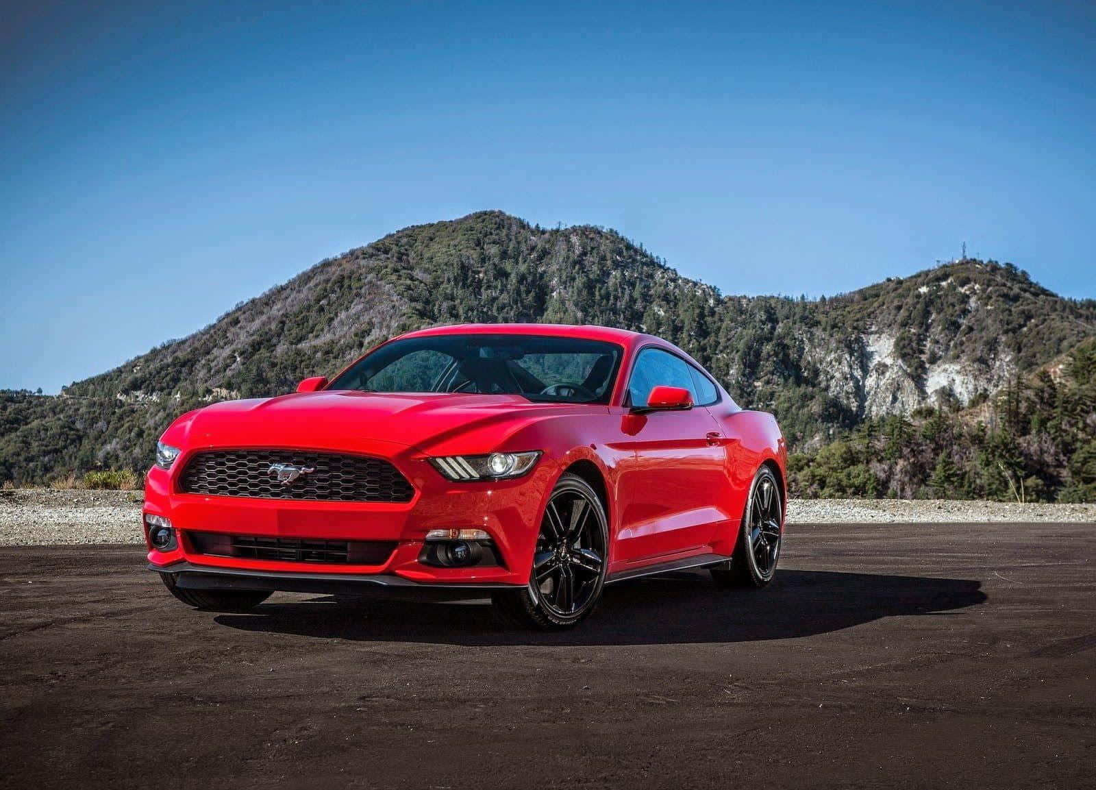 Ford Mustang EcoBoost, vibrant red, gravel lot, HD Desktop Wallpaper