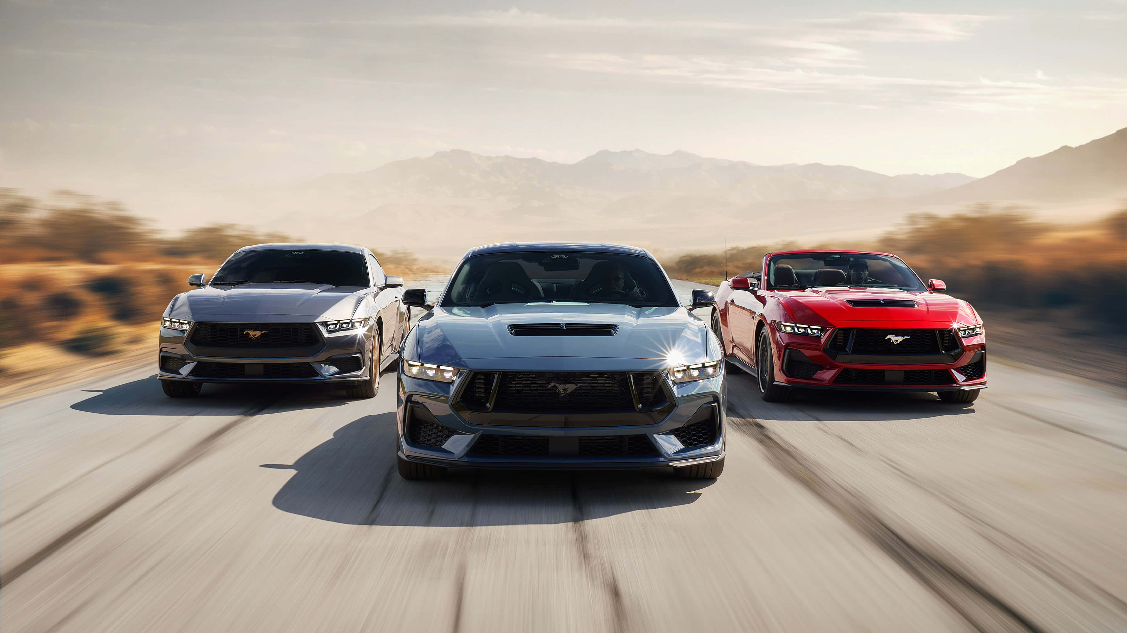 Ford Mustang GT Convertible, desert highway, blurred motion, 4K Desktop Wallpaper