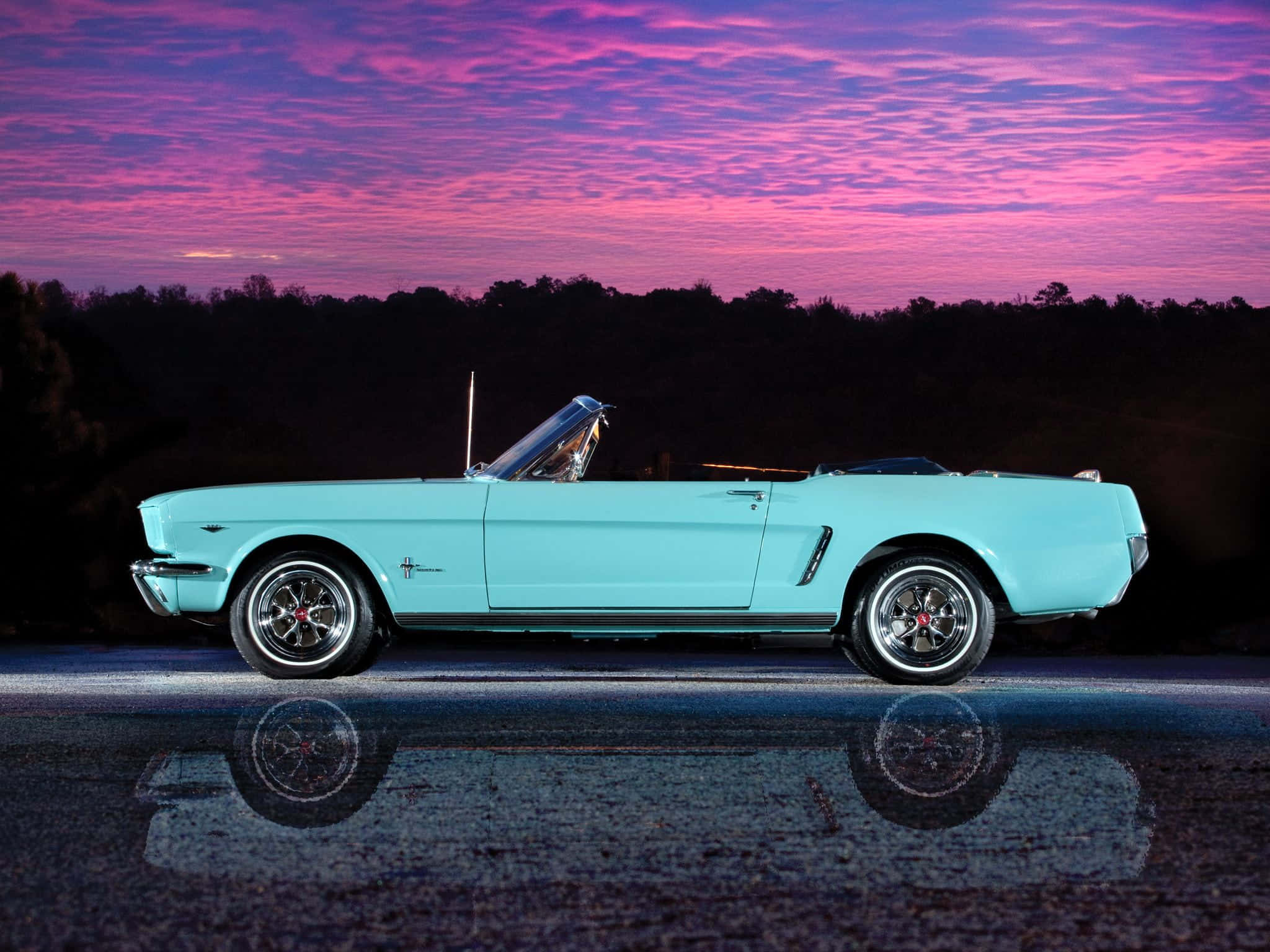 Ford Mustang GT Convertible, light blue, wet pavement, Full HD Desktop Wallpaper
