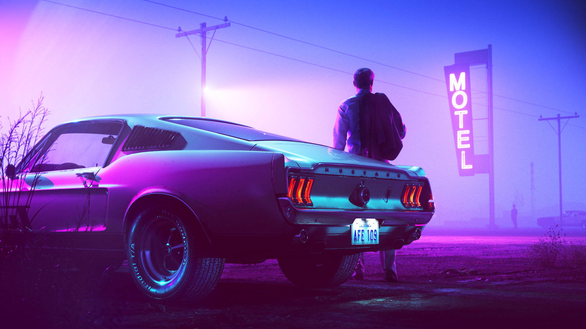 Ford Mustang, vintage Mustang, neon purple haze, Full HD Desktop Wallpaper