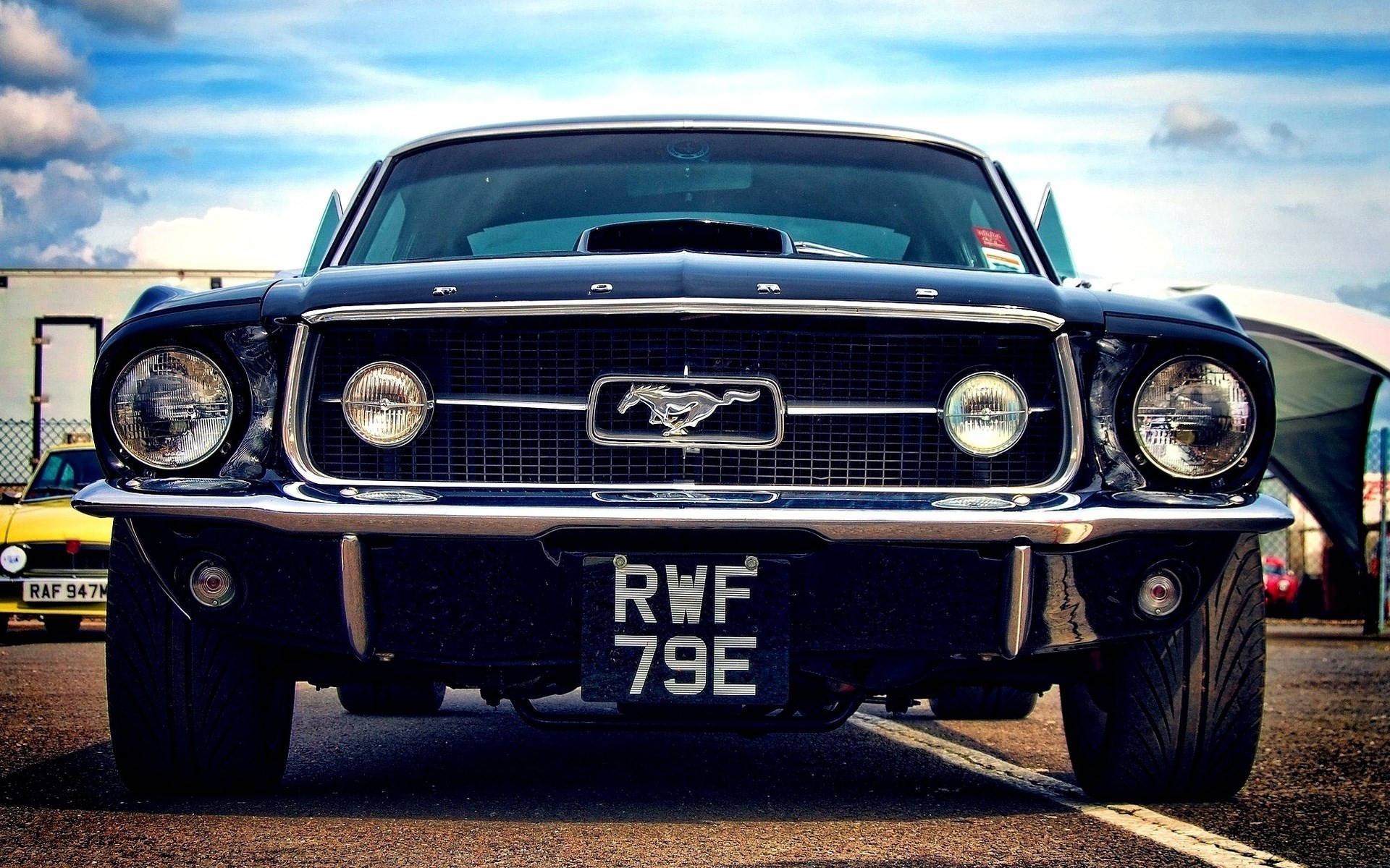 Ford Mustang, black, chrome grille, Full HD Desktop Wallpaper