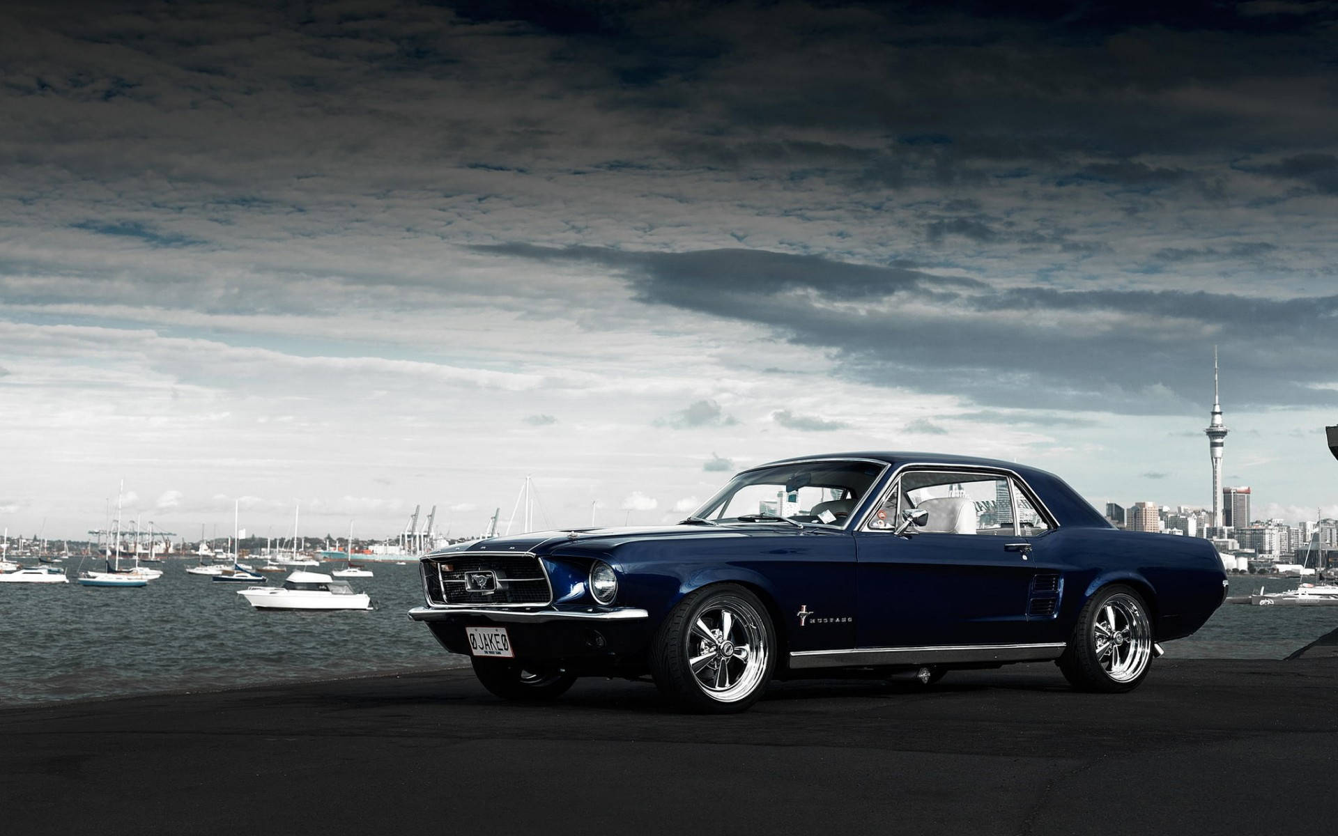 Ford Mustang, vintage style, blue, Full HD Desktop Wallpaper