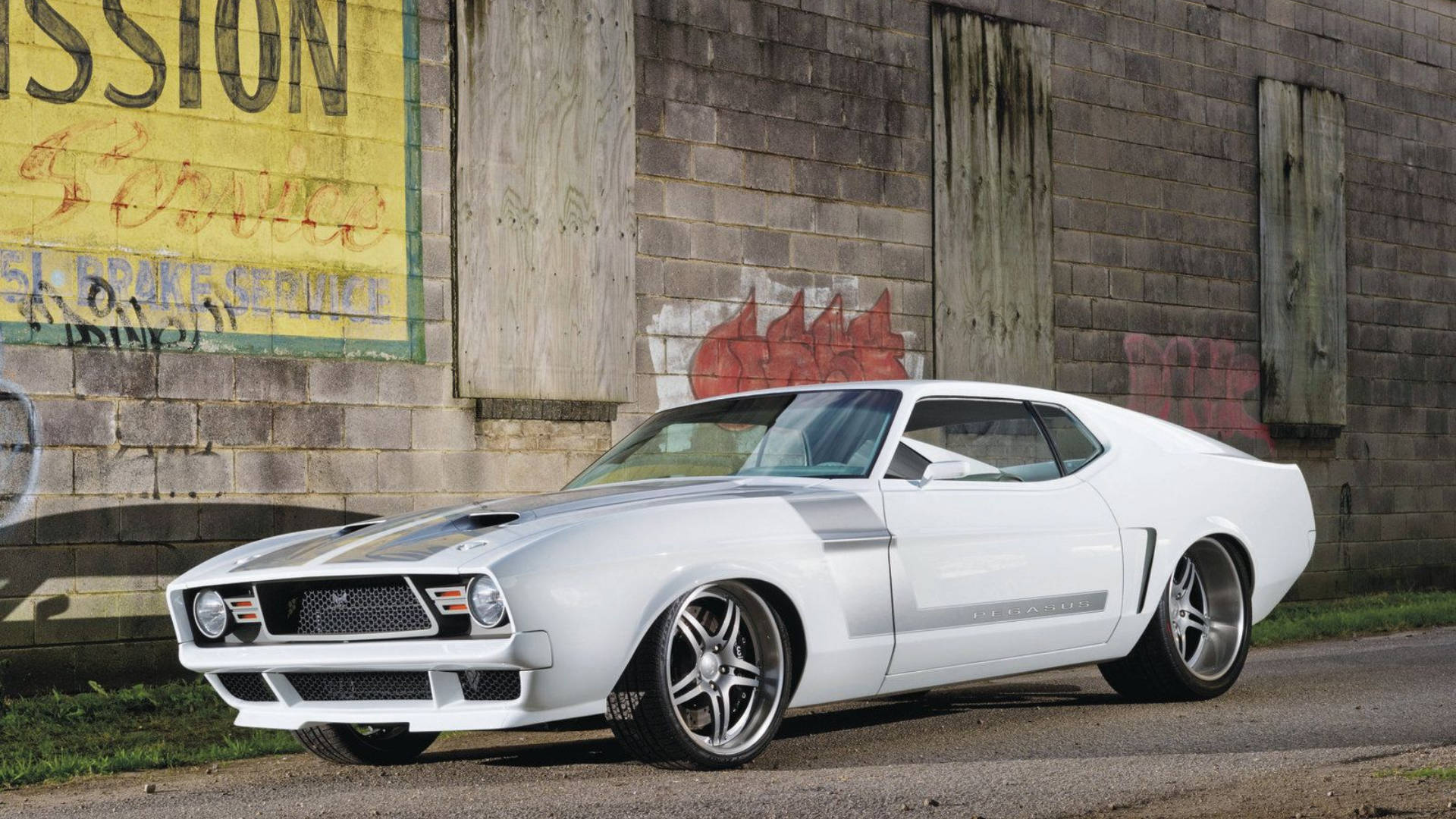 White Ford Mustang HD, classic muscle car, black racing stripes, Full HD Desktop Wallpaper