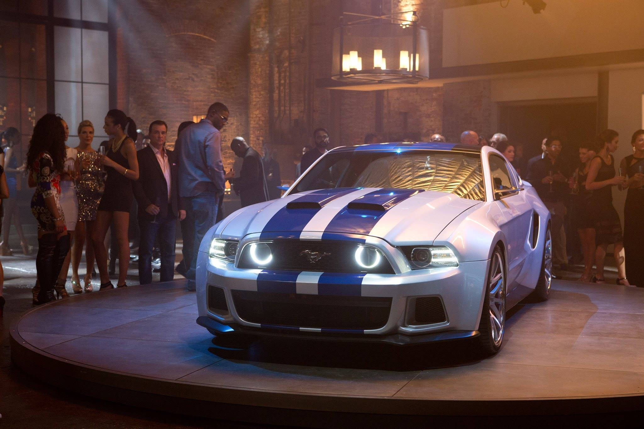 Ford Mustang, silver and blue, racing stripes, Full HD Desktop Wallpaper