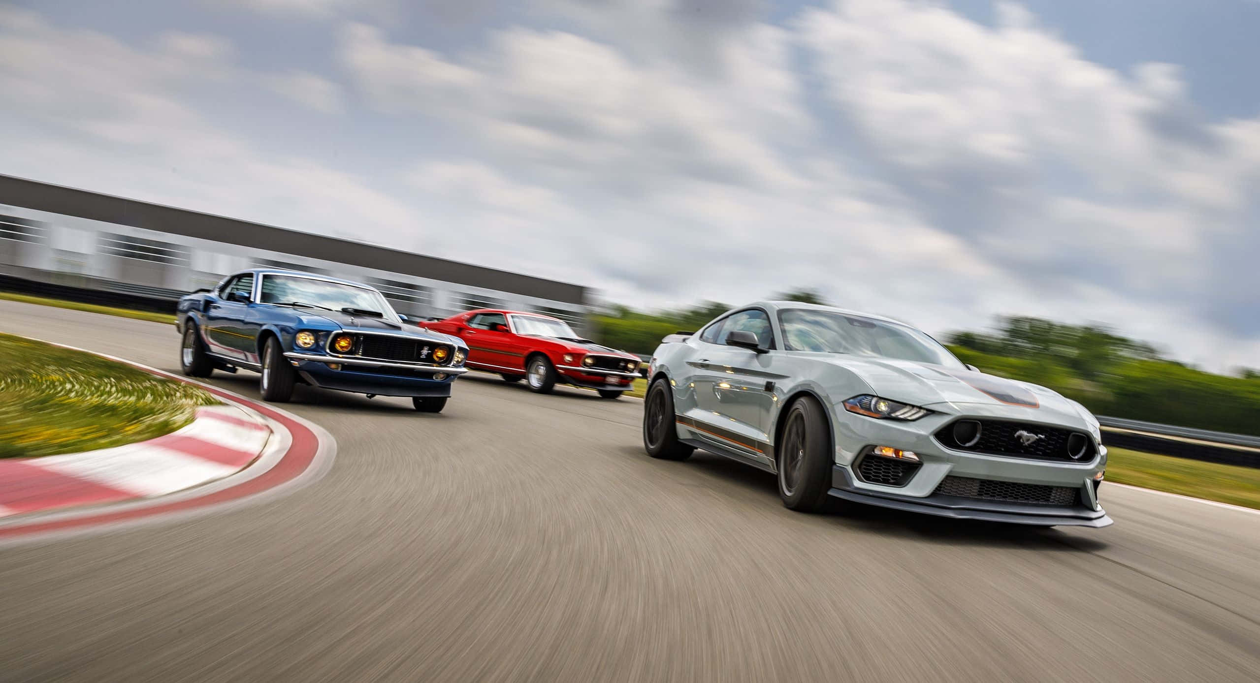 Ford Mustang Mach 1, classic and modern Mustangs, curved track, Full HD Desktop Wallpaper
