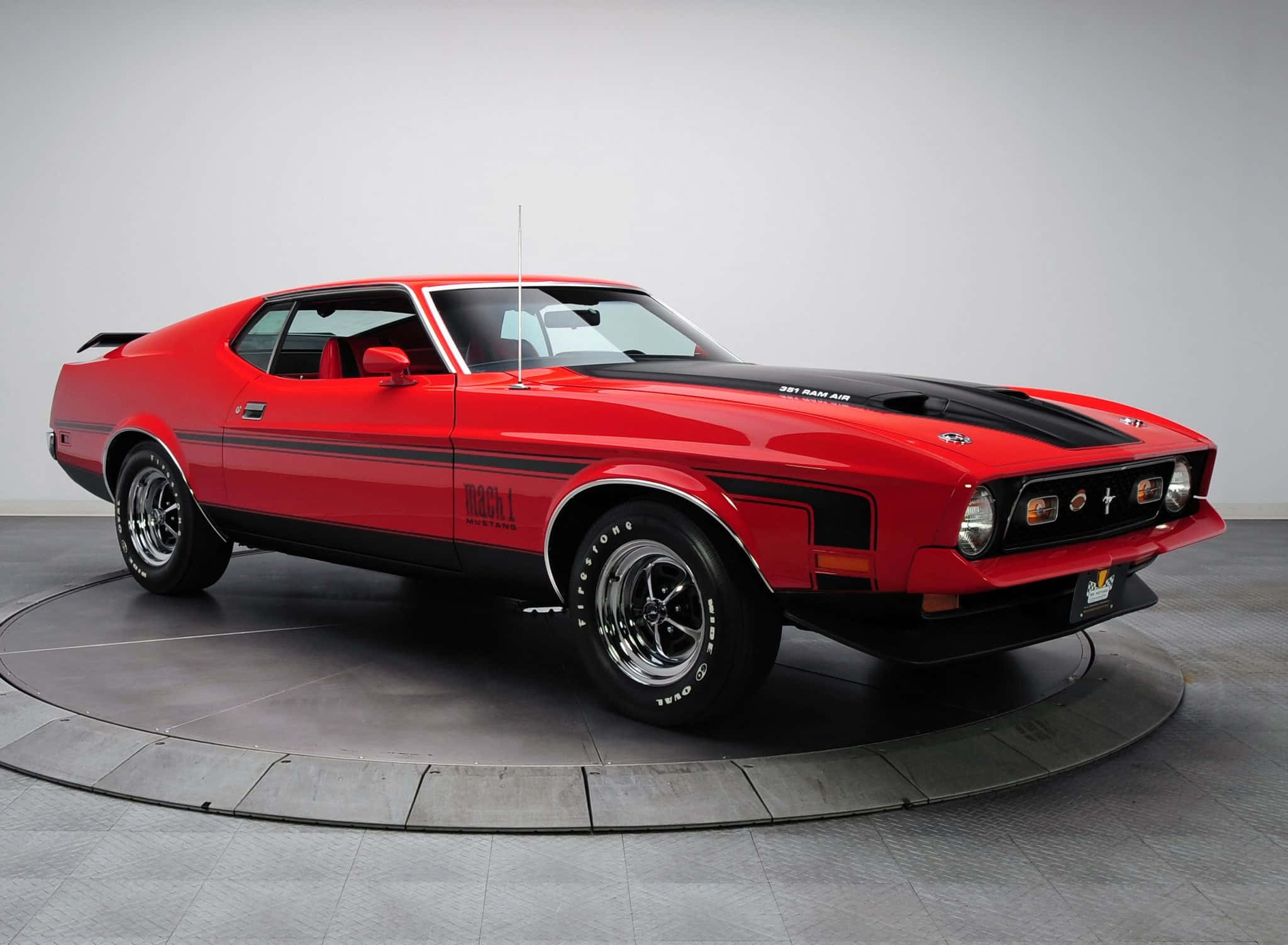 Ford Mustang Mach 1, vibrant red, black racing stripes, Full HD Desktop Wallpaper