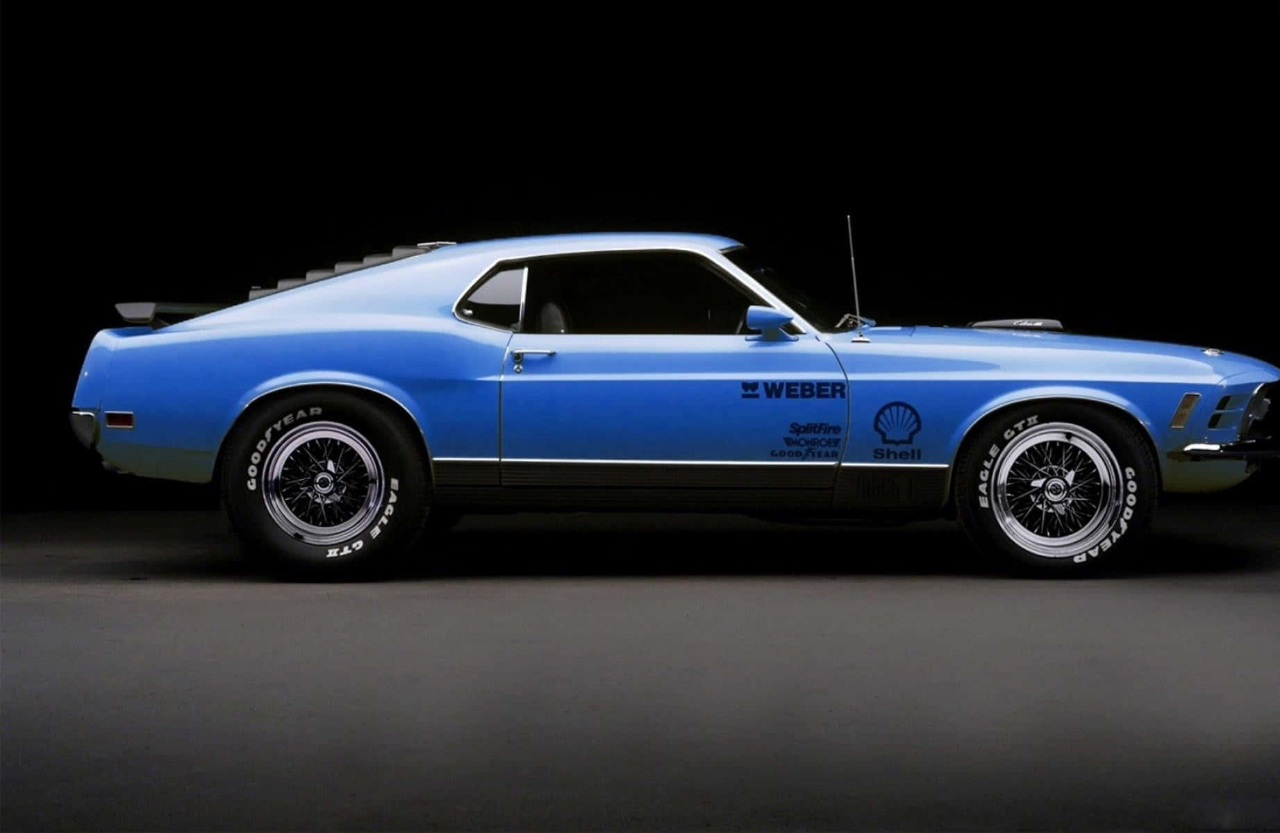 Ford Mustang Mach 1, blue, racing decals, HD Desktop Wallpaper