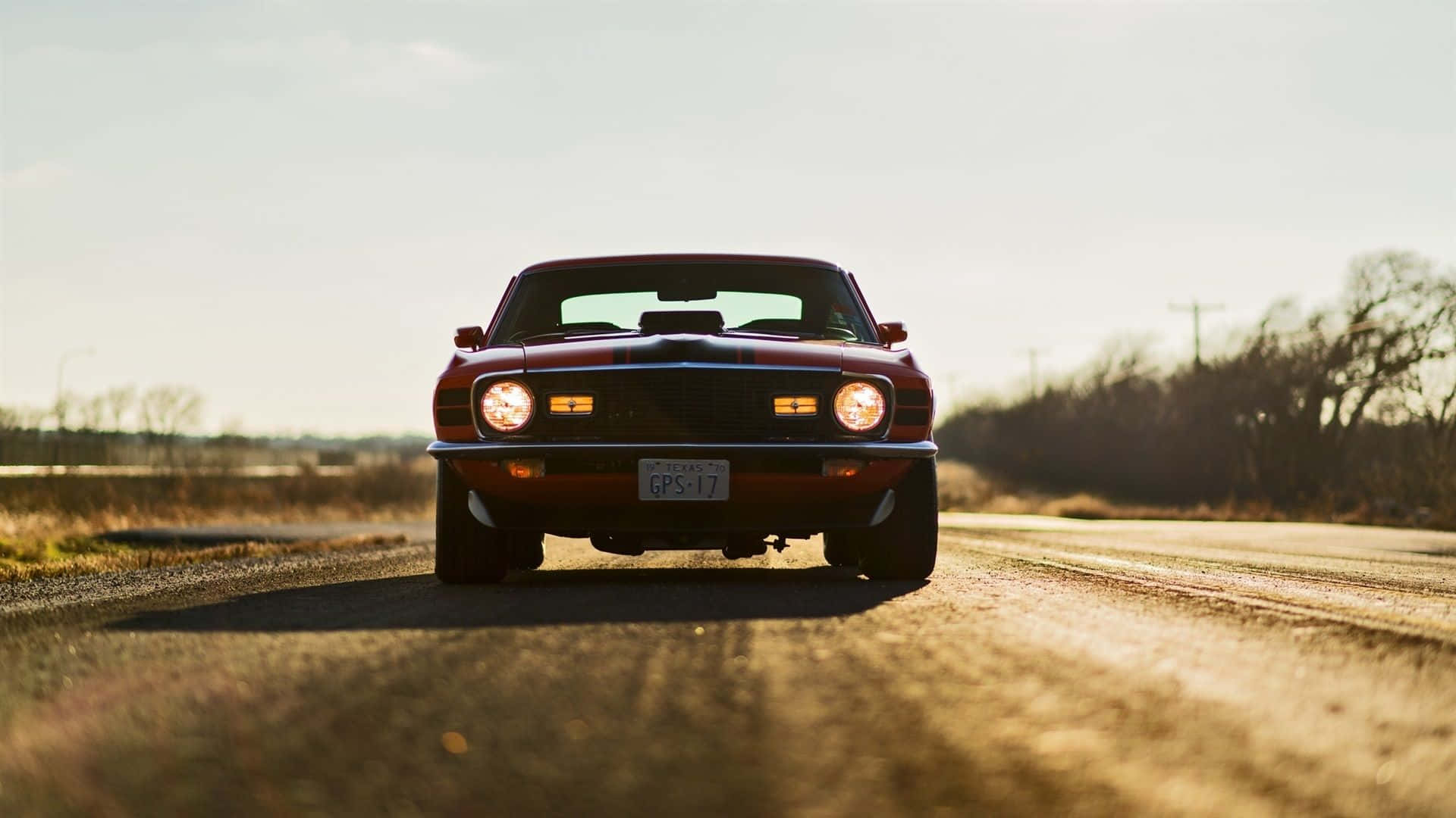 Ford Mustang Mach 1, vintage red, glowing headlights, Full HD Desktop Wallpaper