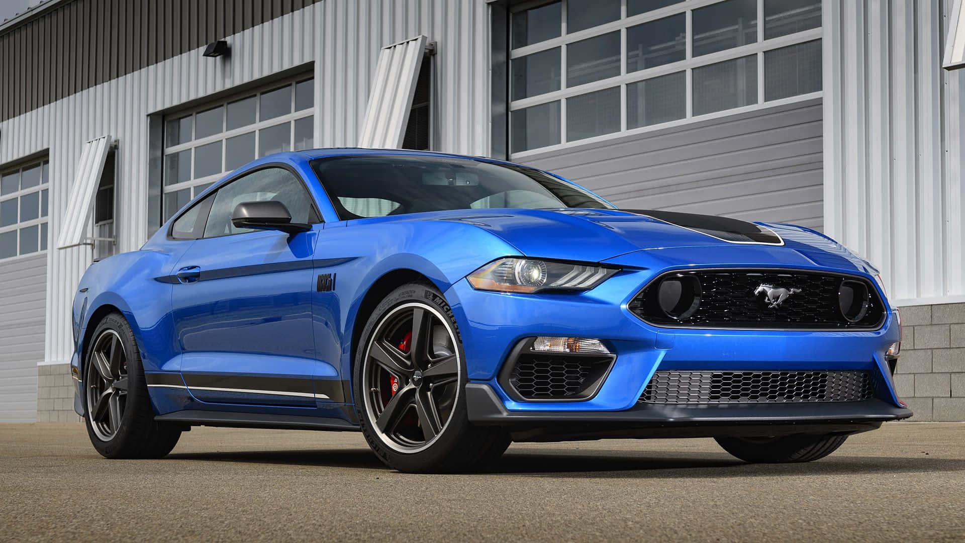 Ford Mustang Mach 1, vibrant blue, black accents, Full HD Desktop Wallpaper