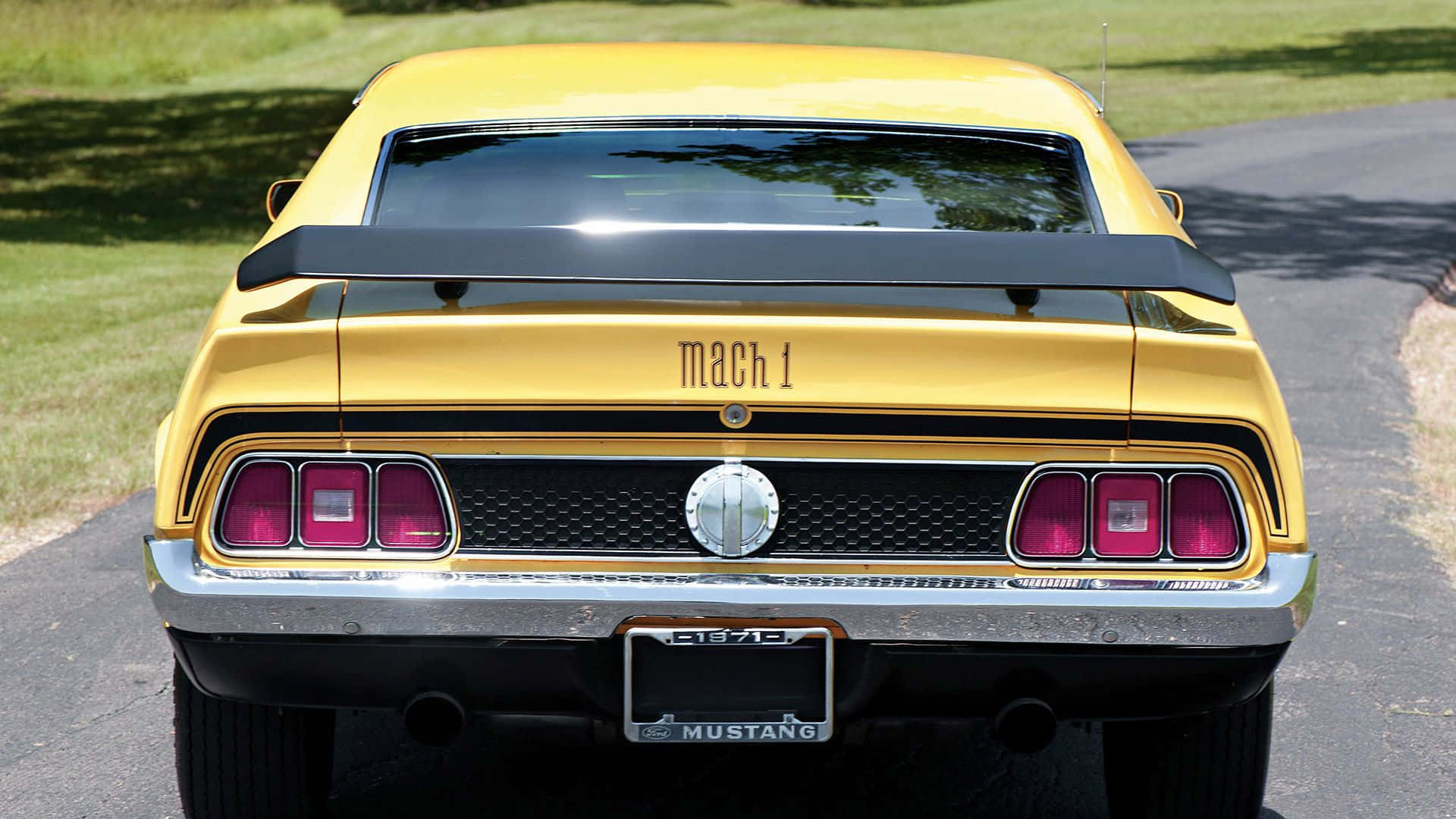Ford Mustang Mach 1, vivid yellow, black spoiler, Full HD Desktop Wallpaper