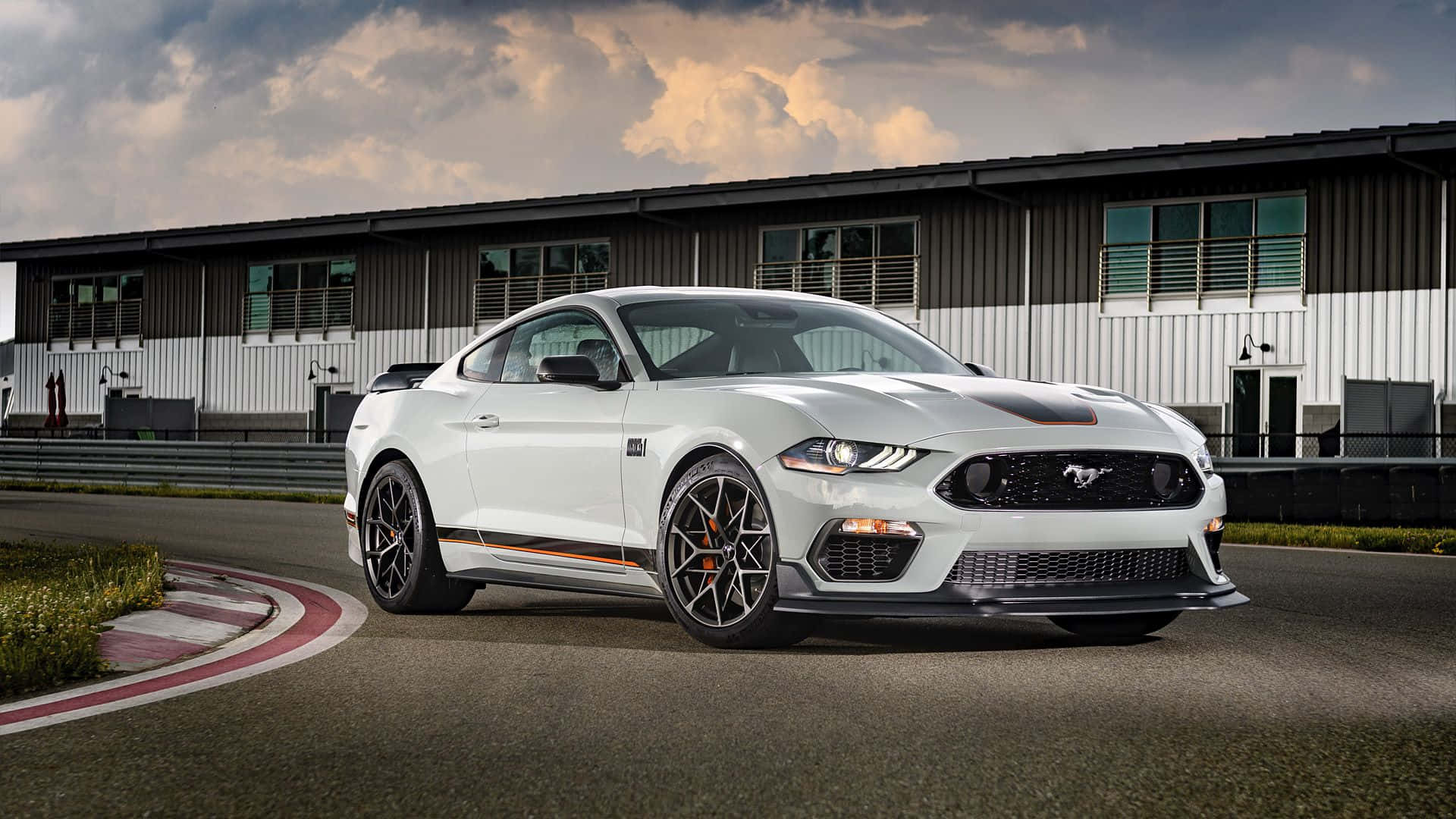Ford Mustang Mach 1, white, black accents, Full HD Desktop Wallpaper