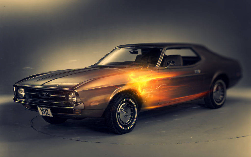 1972 Ford Mustang, HD Mach 1, fiery orange energy streaking, SD Desktop Wallpaper
