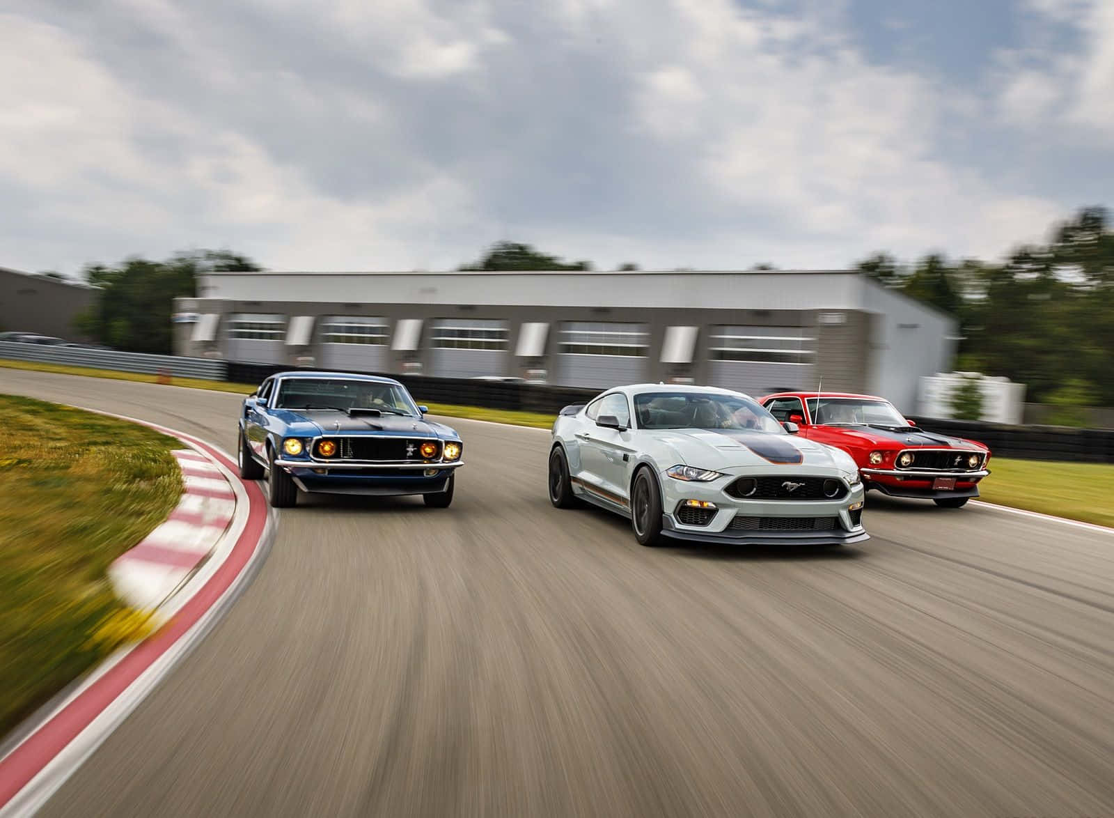 Ford Mustang Mach 1, winding track, cloudy sky, HD Desktop Wallpaper