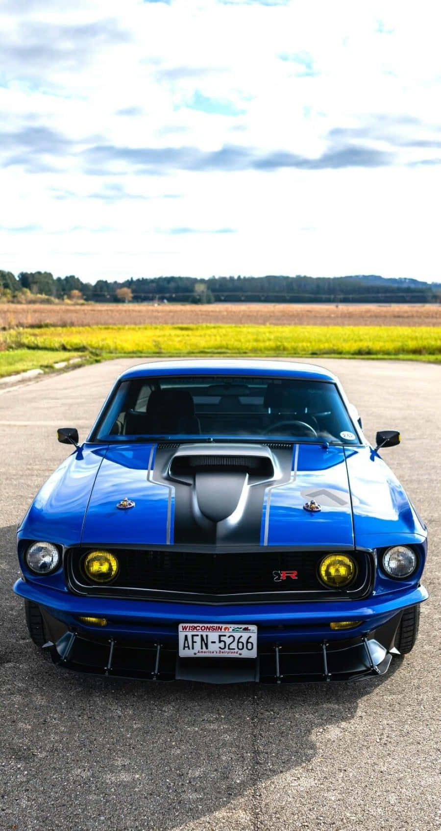 Ford Mustang Mach 1, vibrant blue, black racing stripes, HD Phone Wallpaper
