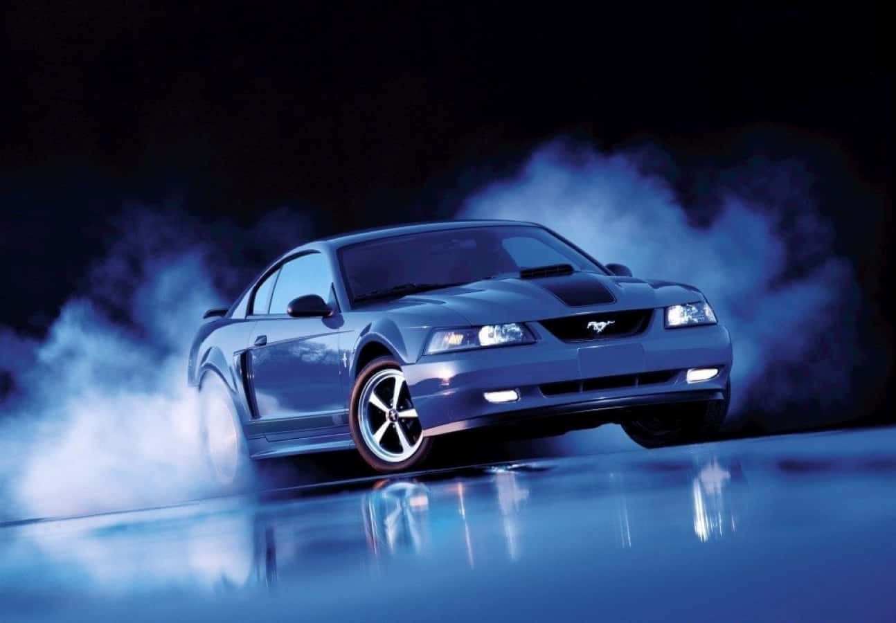 Ford Mustang Mach 1, blue, glowing blue smoke, HD Desktop Wallpaper