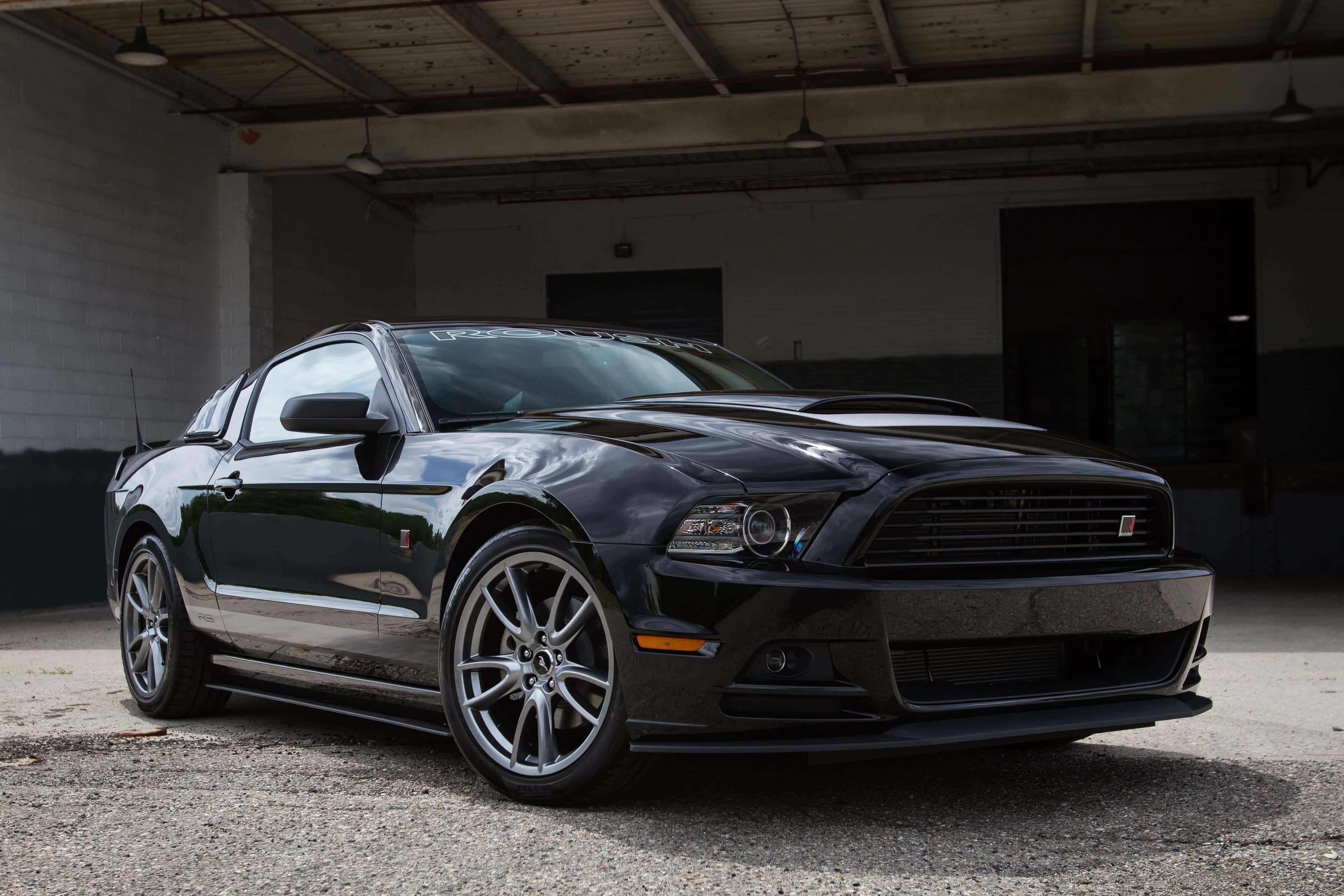 Ford Mustang Roush, black, industrial garage, 2K Desktop Wallpaper