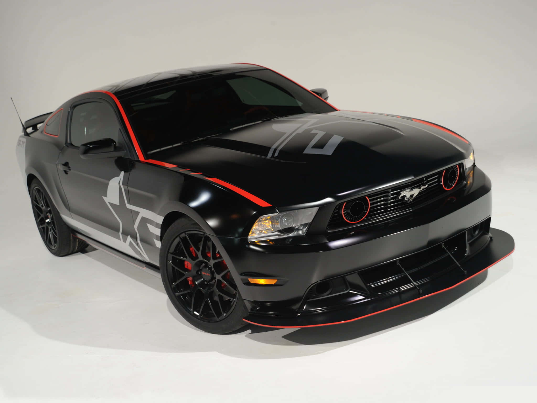 Ford Mustang Roush, glossy black, red accents, Full HD Desktop Wallpaper