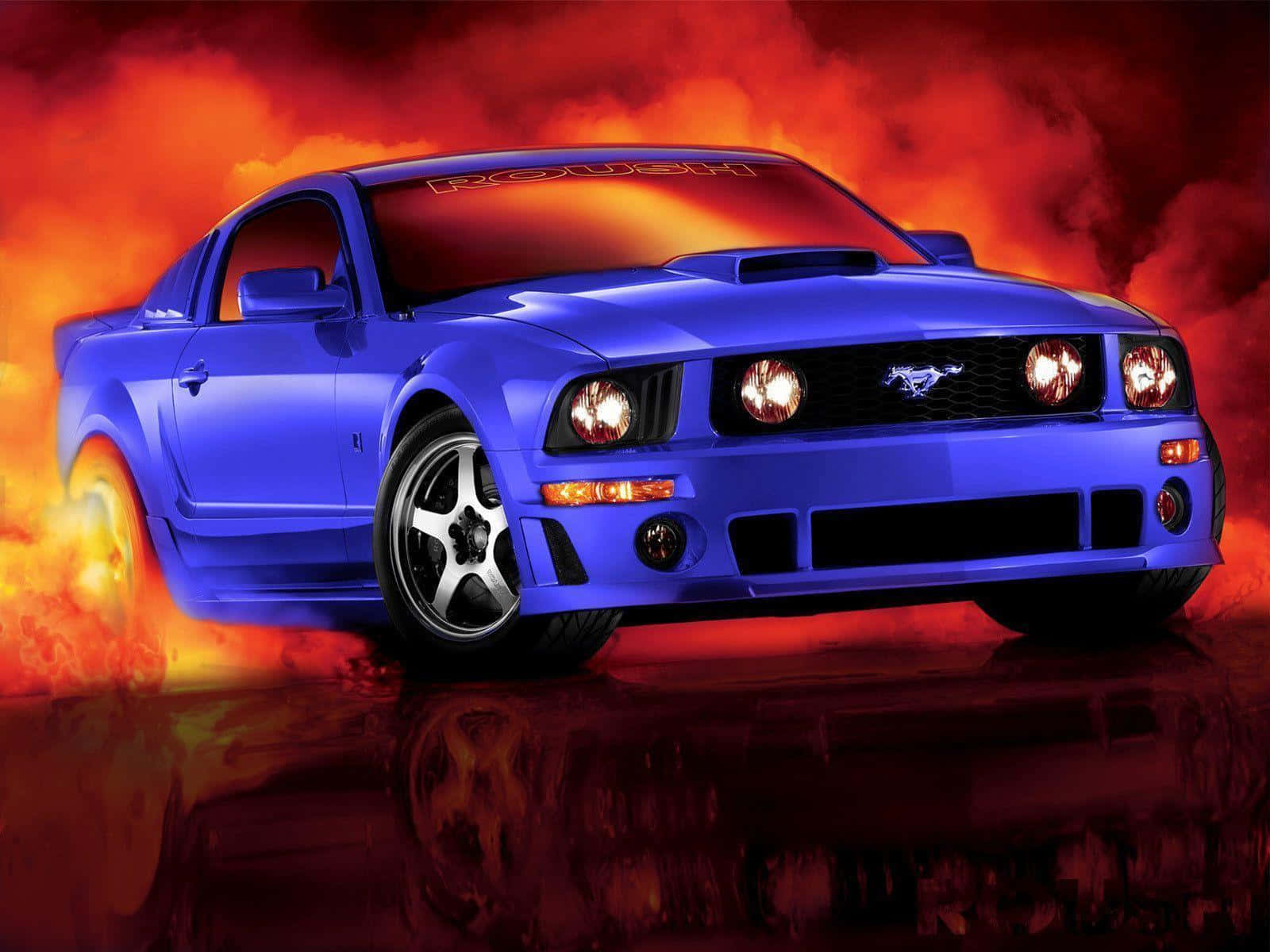 Ford Mustang Roush, vibrant blue, glowing headlights, HD Desktop Wallpaper