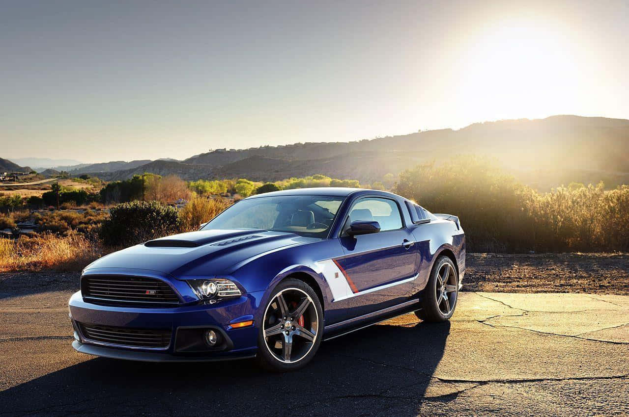 Ford Mustang Roush, glossy blue, sunlit asphalt road, HD Desktop Wallpaper