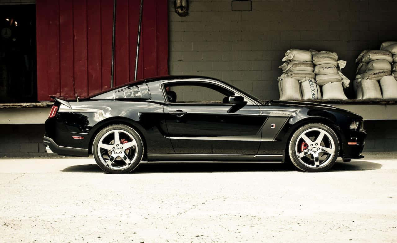 Ford Mustang Roush, sleek black, red barn, HD Desktop Wallpaper