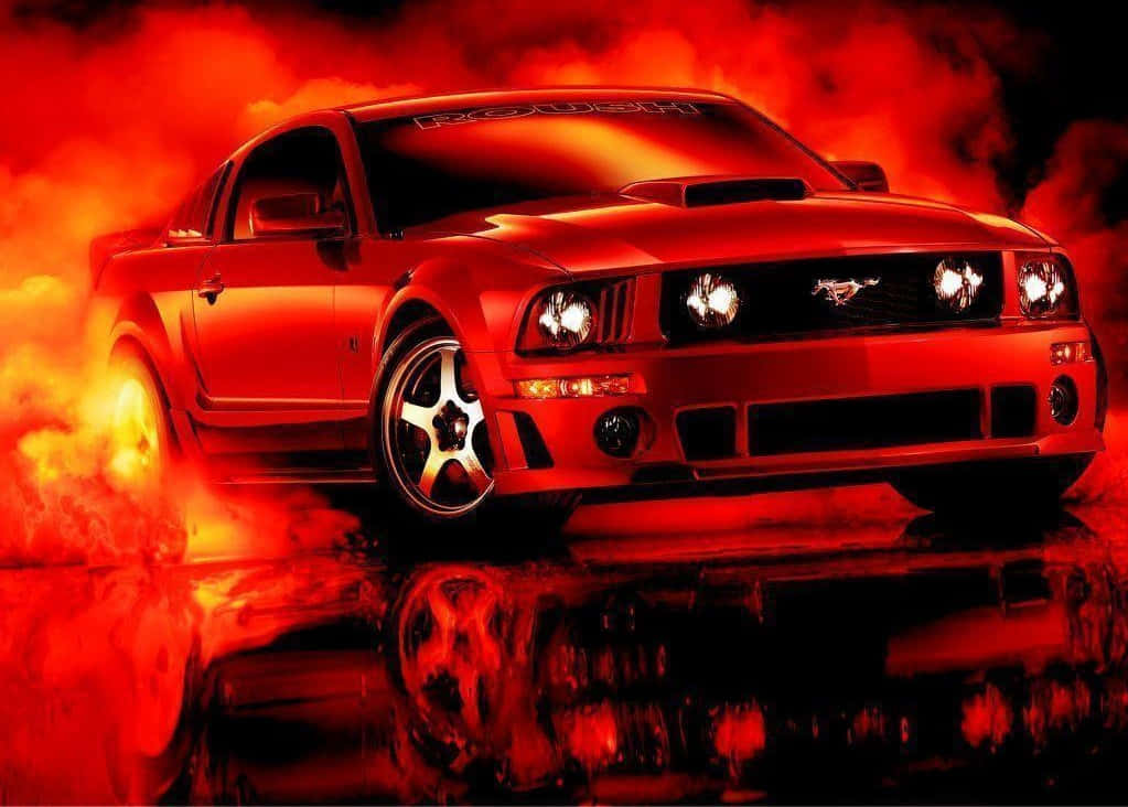 Ford Mustang Roush, fiery red, glowing headlights, SD Desktop Wallpaper