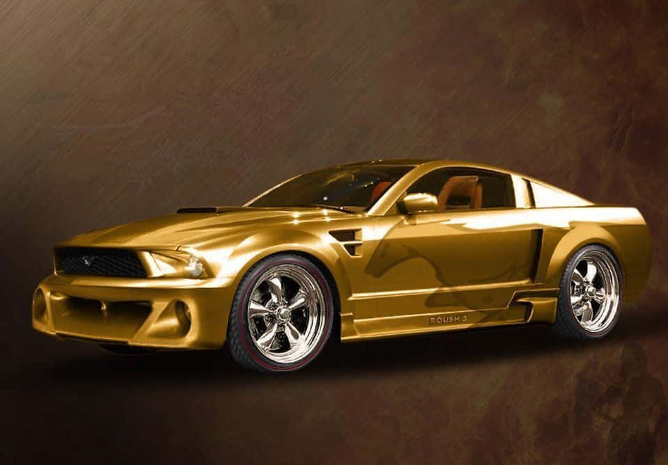 Ford Mustang Roush, gold, chrome wheels, SD Desktop Wallpaper