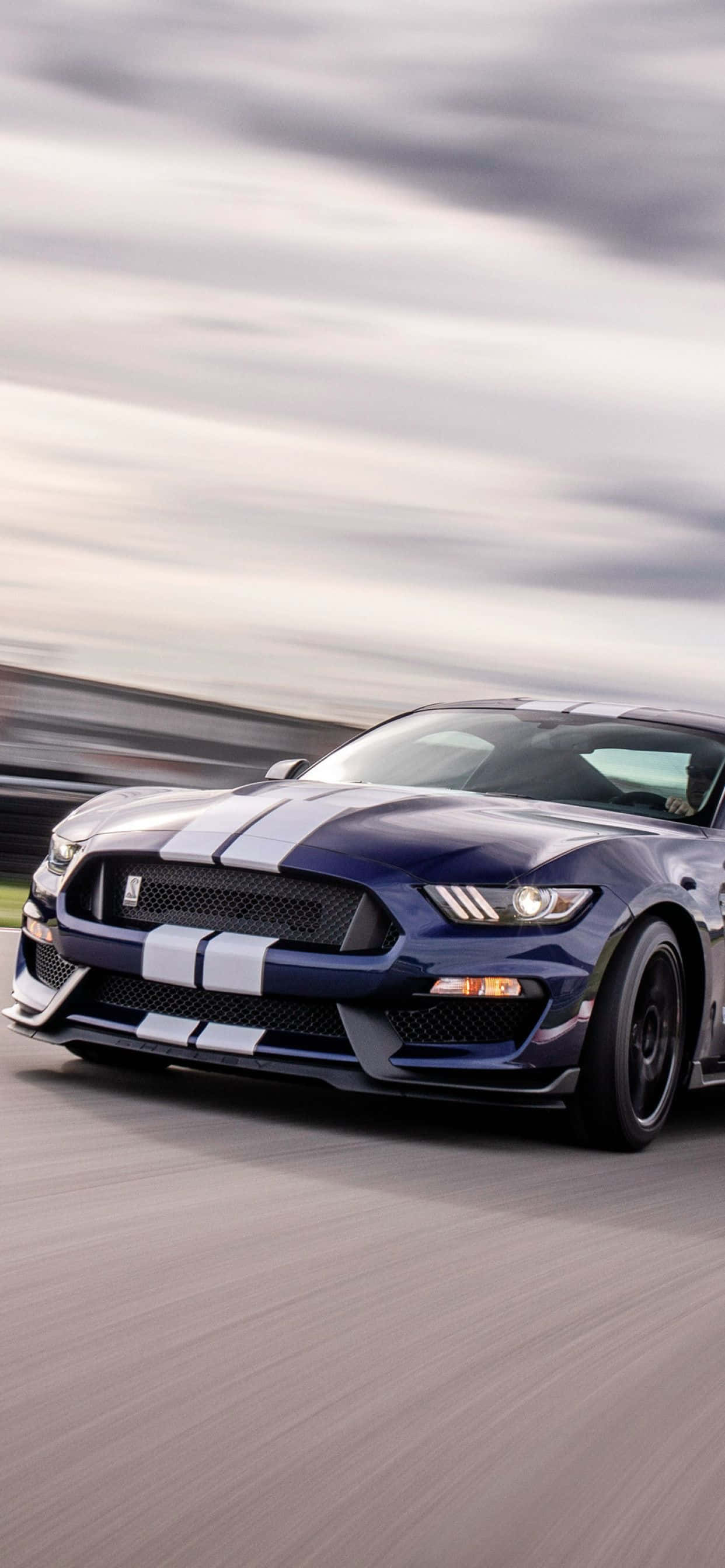 Ford Mustang Shelby GT350, blue, white racing stripes, 2K Phone Wallpaper