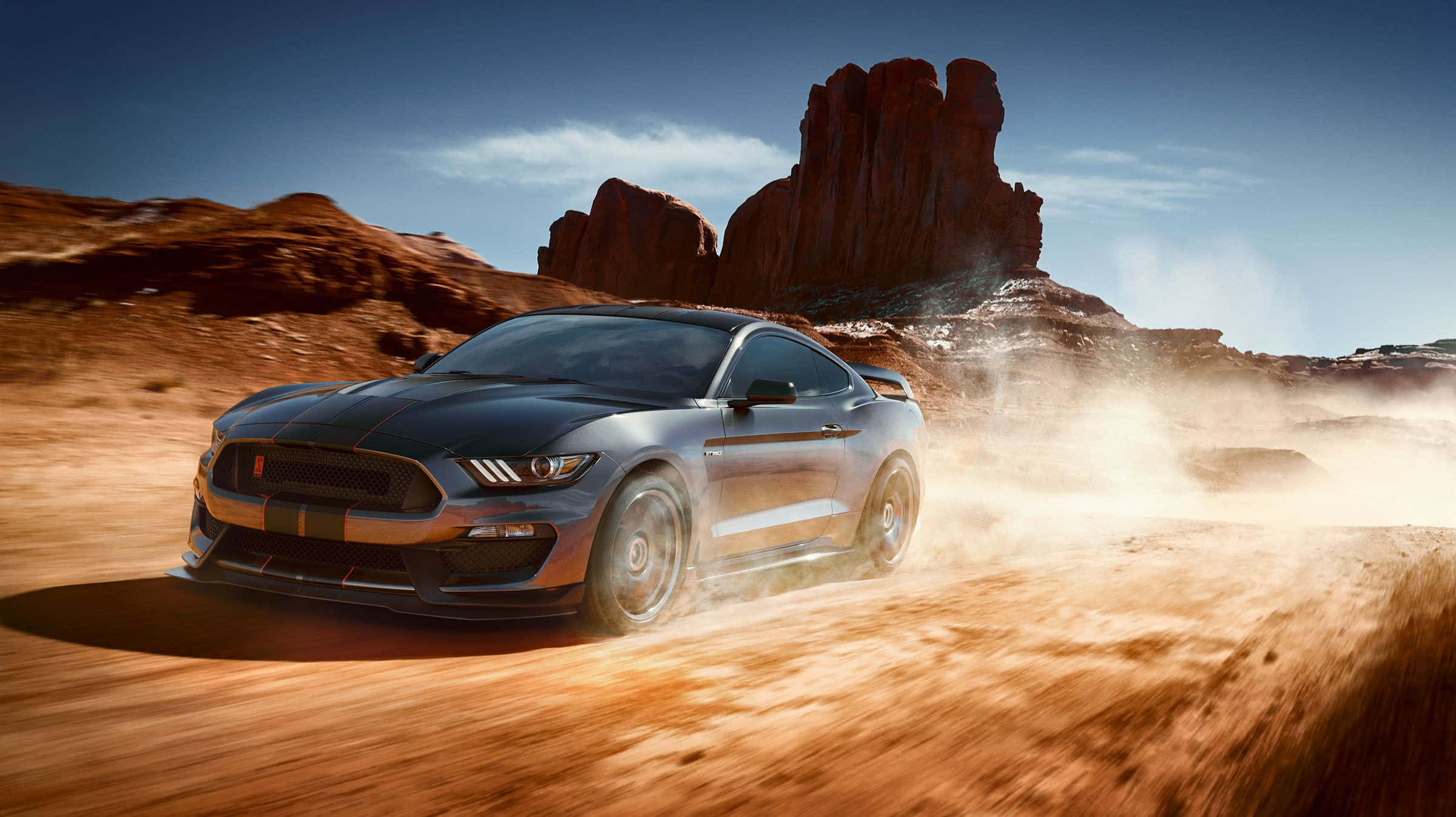 Ford Mustang Shelby GT350, black, dusty desert landscape, Full HD Desktop Wallpaper