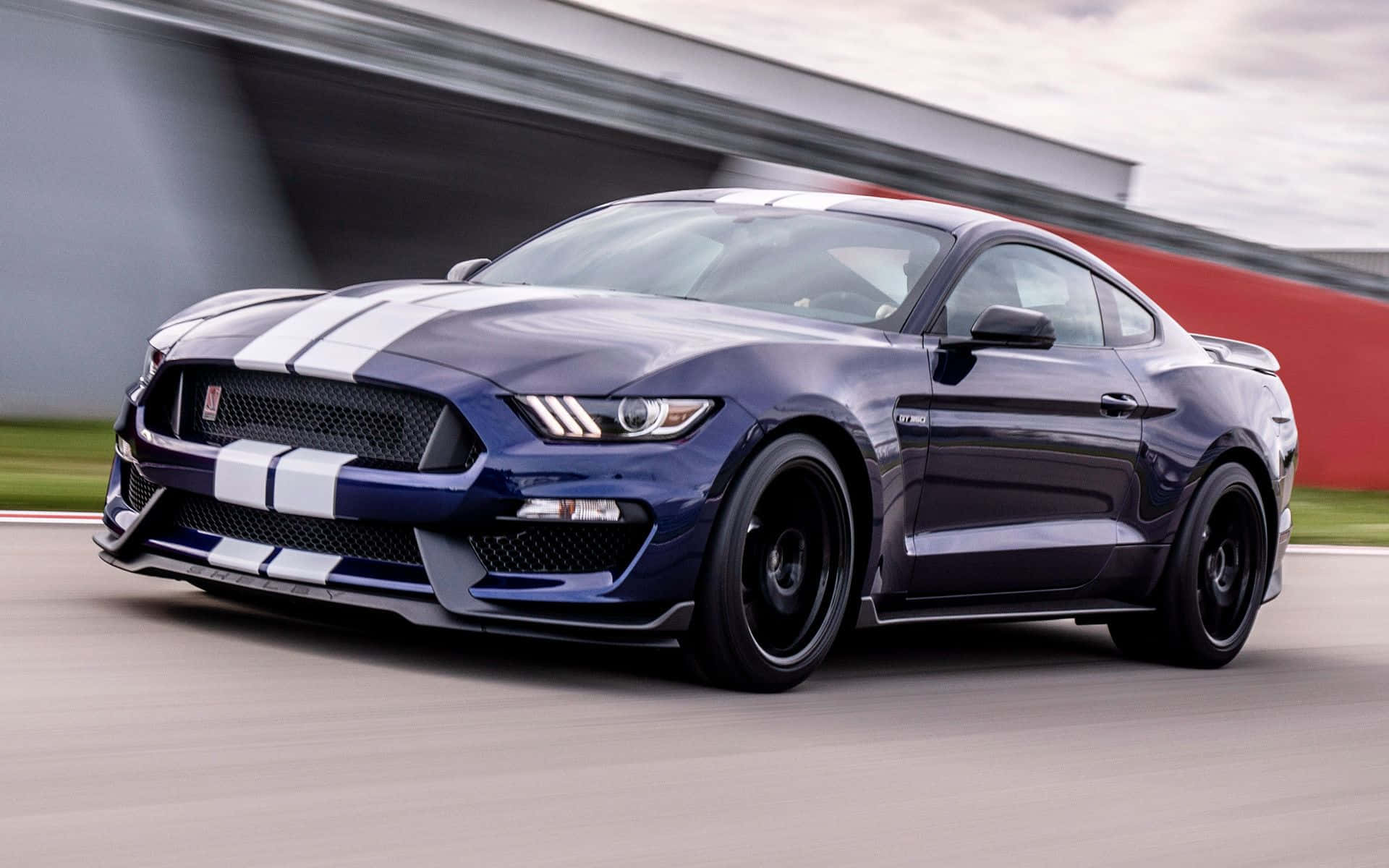 Ford Mustang Shelby GT350, blue, white racing stripes, Full HD Desktop Wallpaper