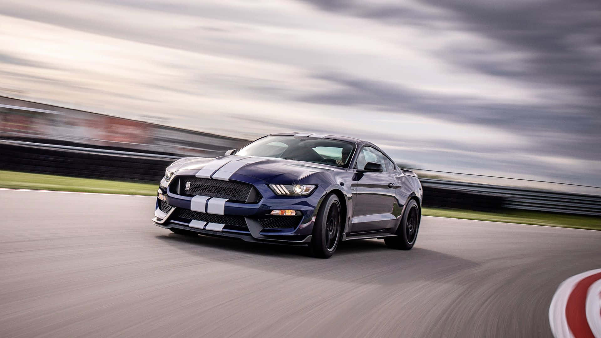 Ford Mustang Shelby GT350, blue, white racing stripes, Full HD Desktop Wallpaper