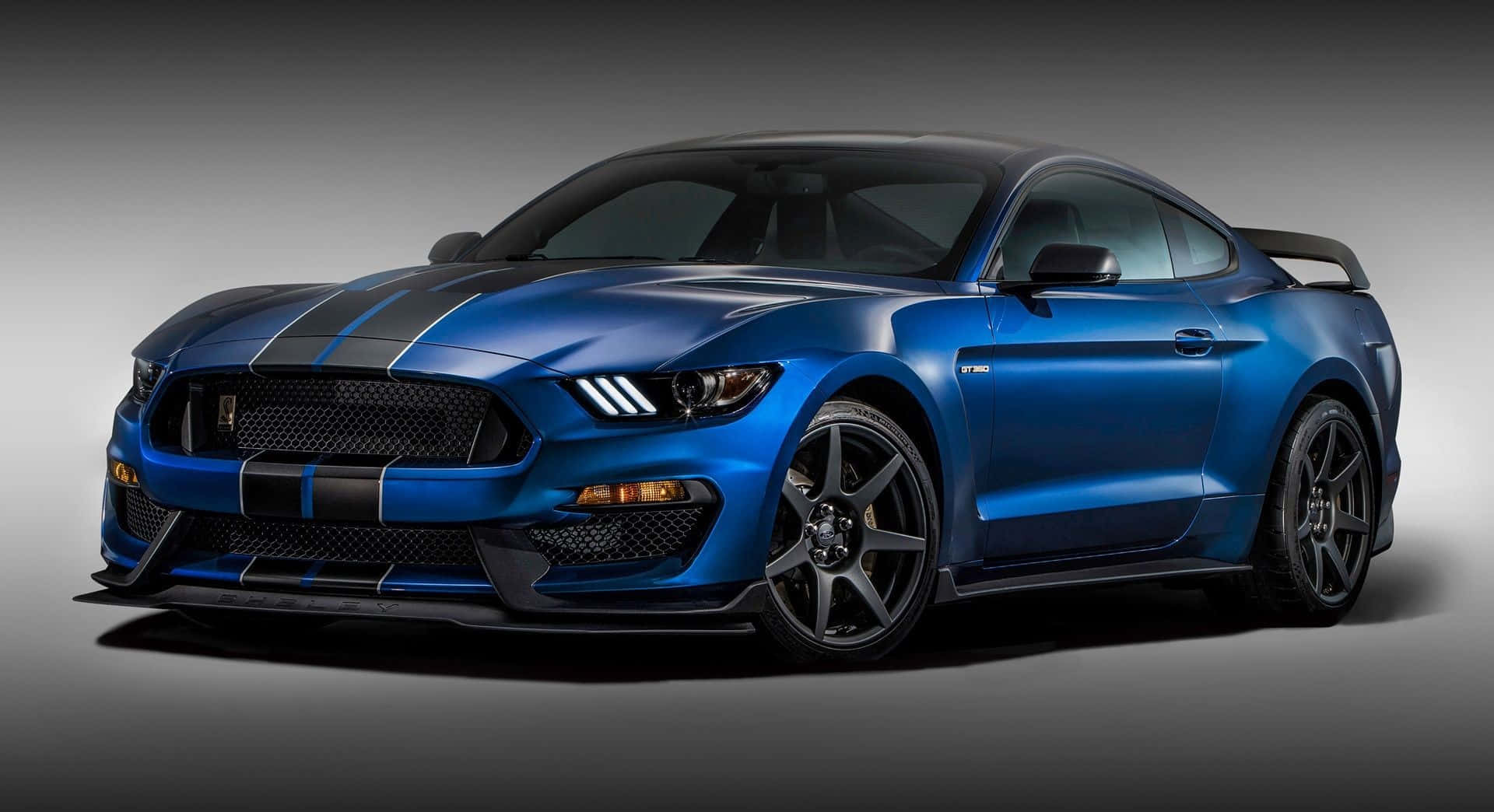 Ford Mustang Shelby GT350, blue, black racing stripes, Full HD Desktop Wallpaper