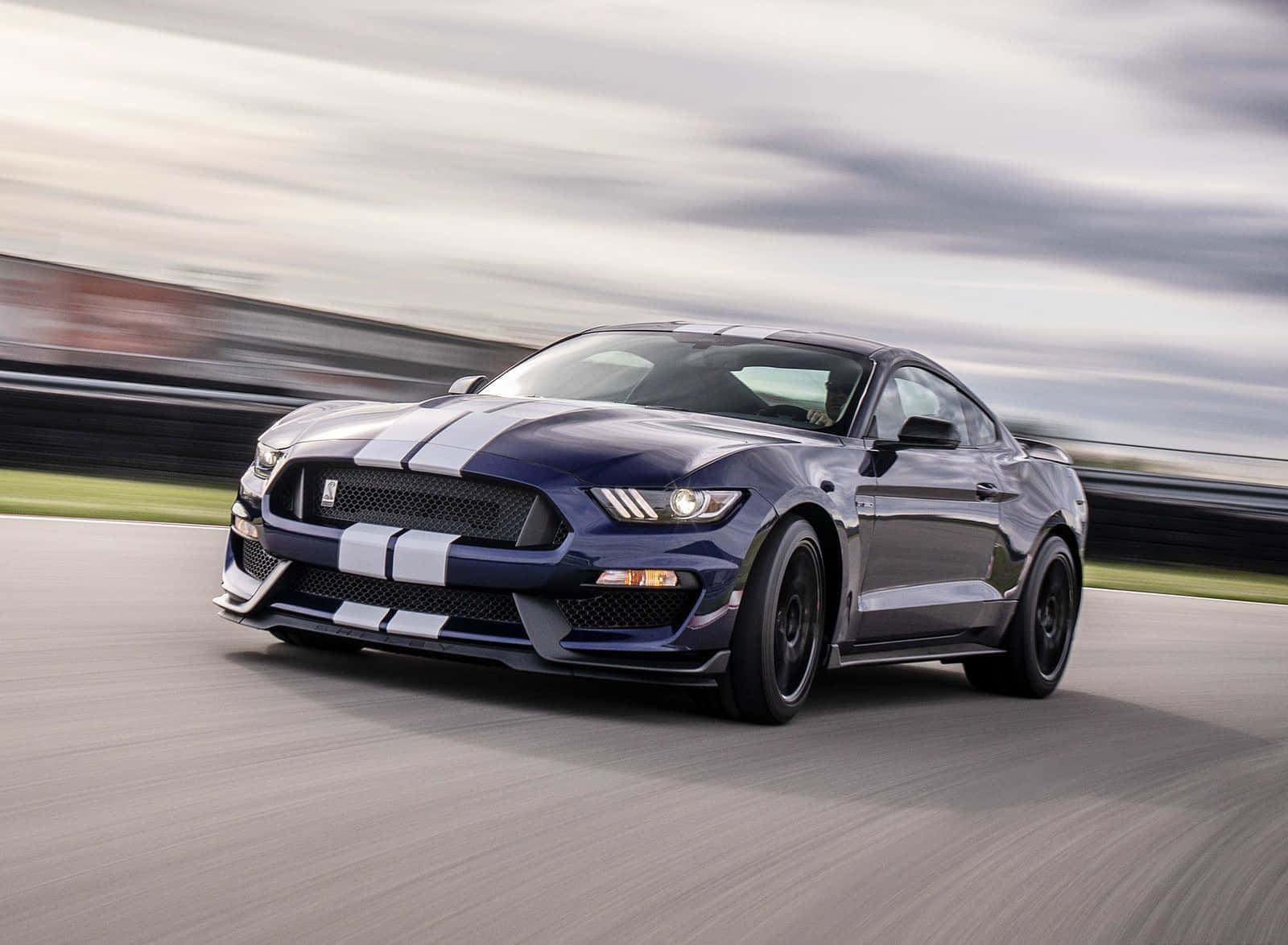 Ford Mustang Shelby GT350, blue, white racing stripes, HD Desktop Wallpaper